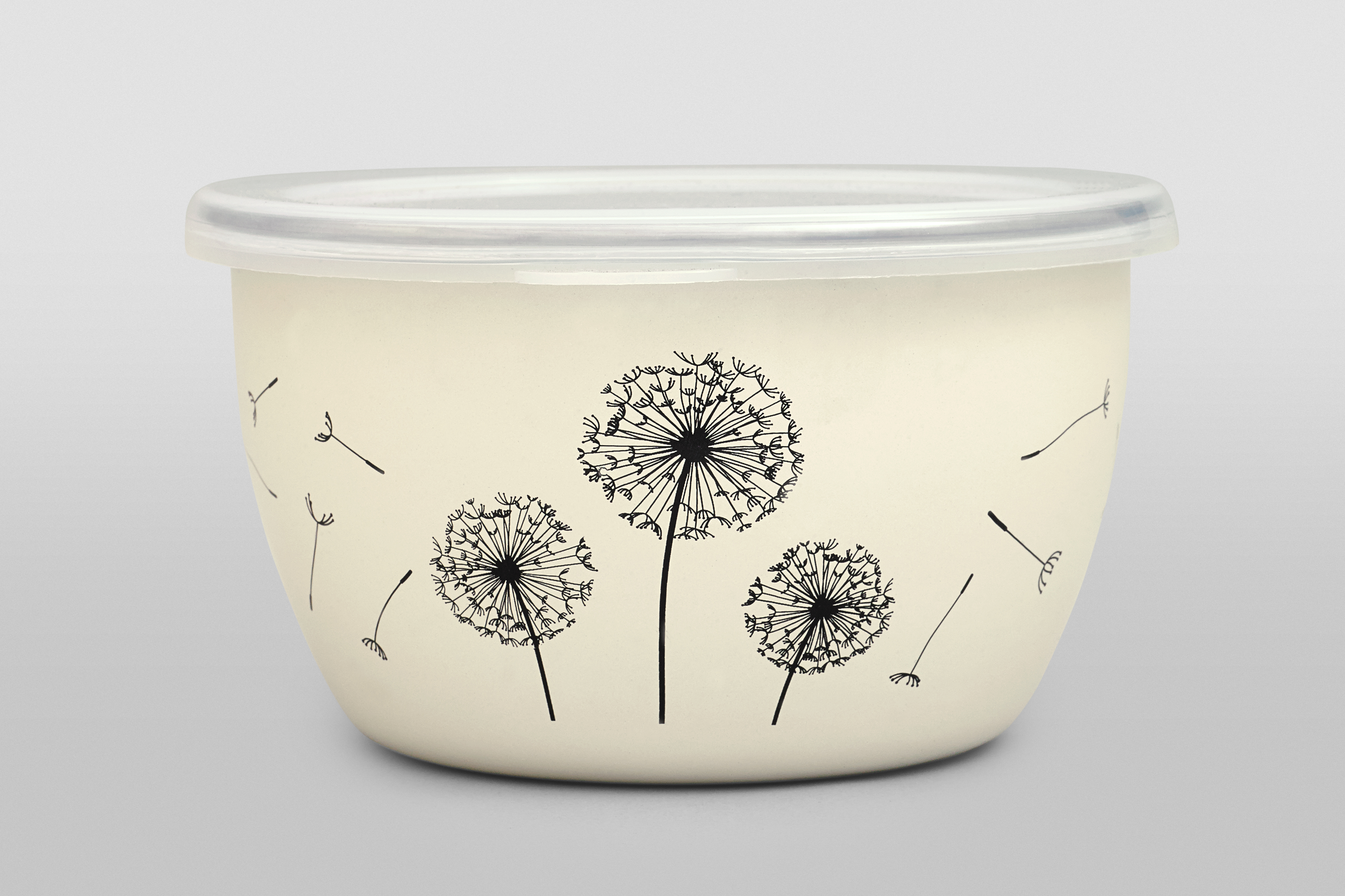 Миска эмалированная без ручек с пластиковой крышкой, 1.1 л