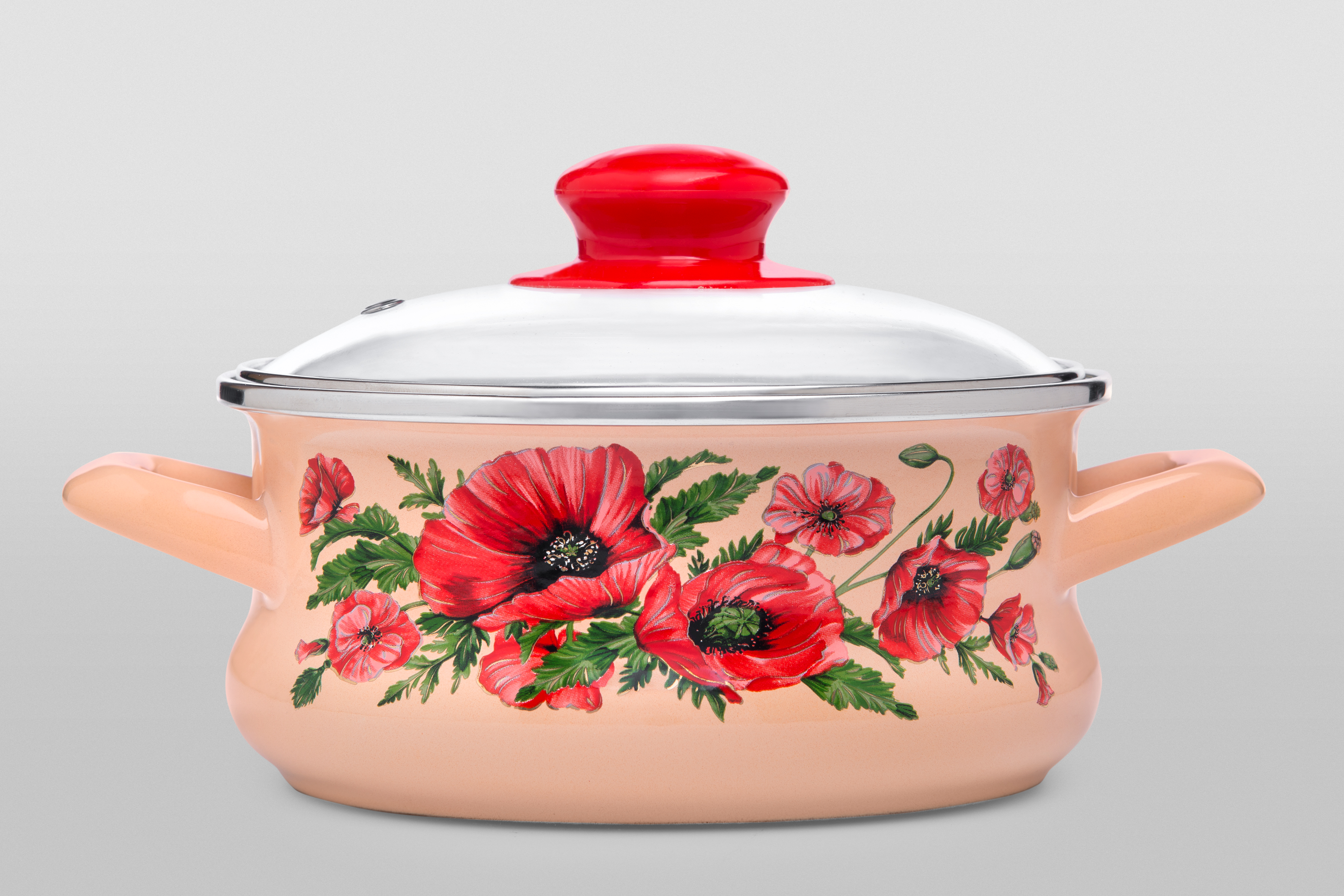 Кастрюля глубокая эмалированная со стеклянной крышкой, 2л 