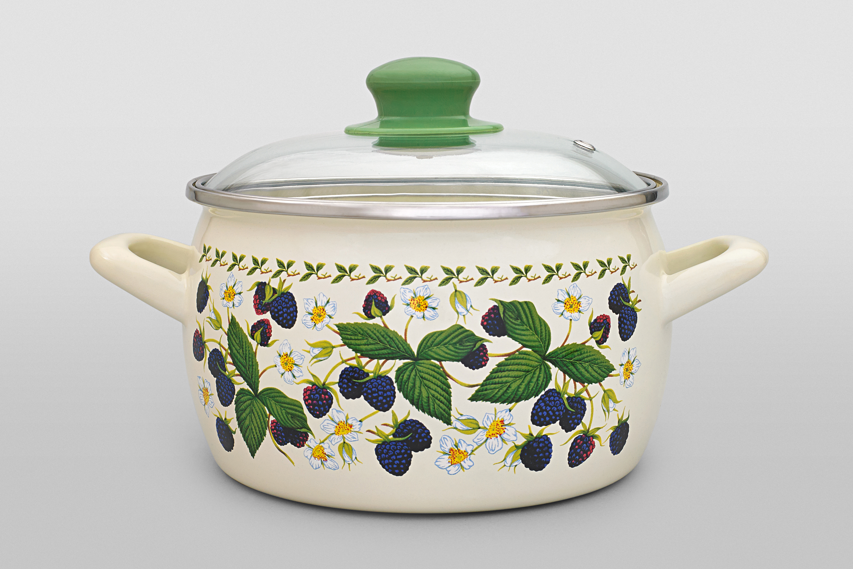 Кастрюля глубокая эмалированная со стеклянной крышкой, 3.3 л