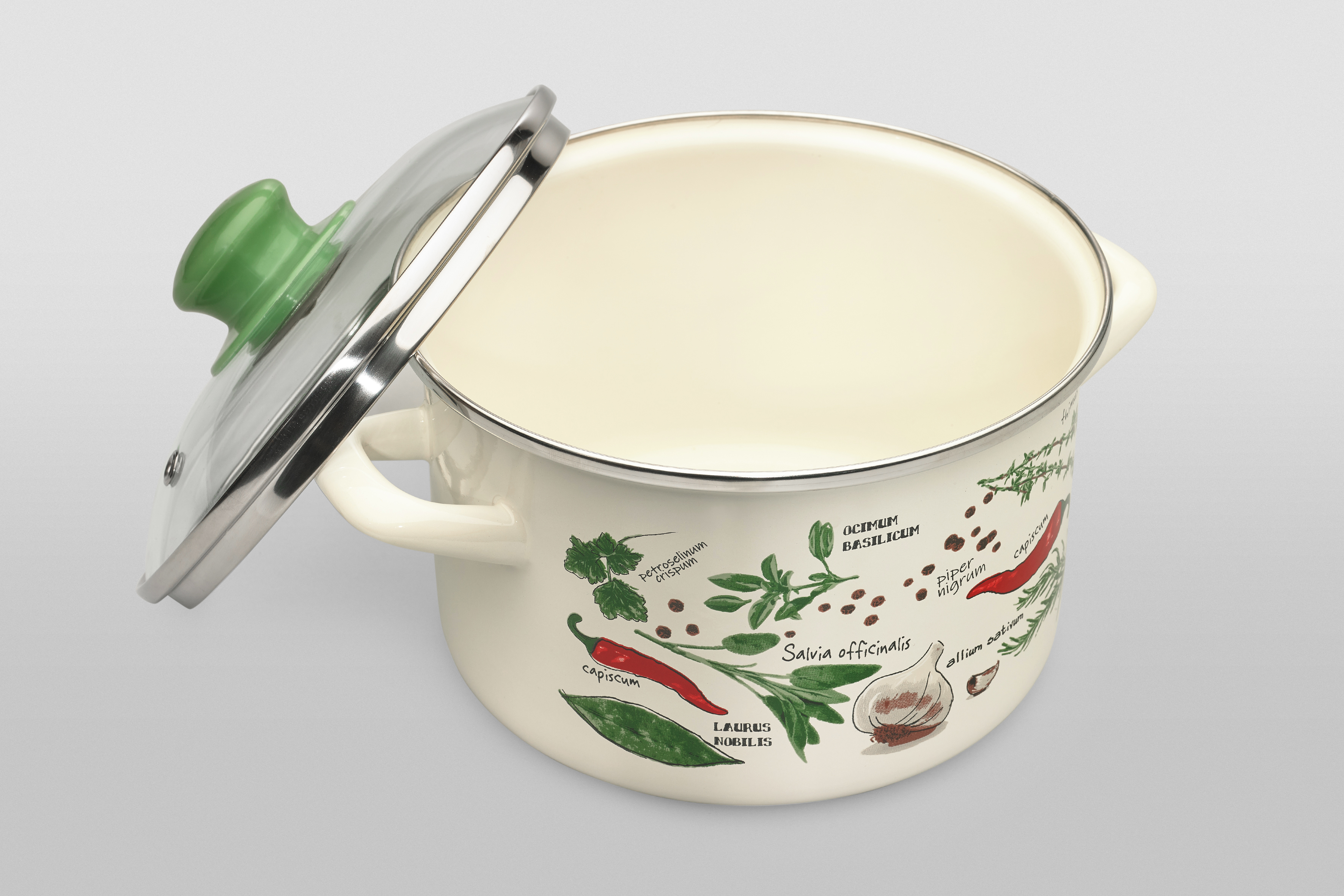 Кастрюля глубокая эмалированная со стеклянной крышкой, 2 л