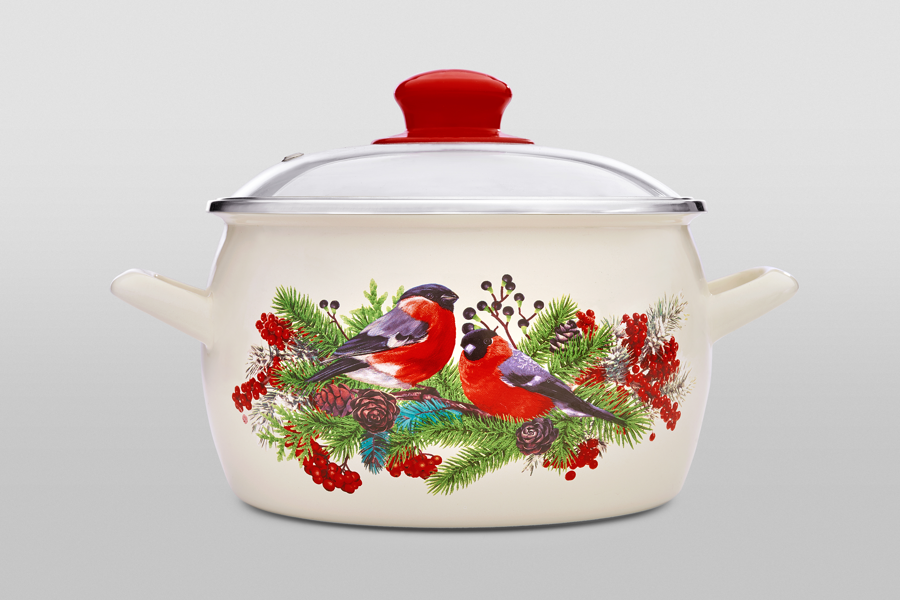 Кастрюля глубокая эмалированная со стеклянной крышкой, 2.2 л