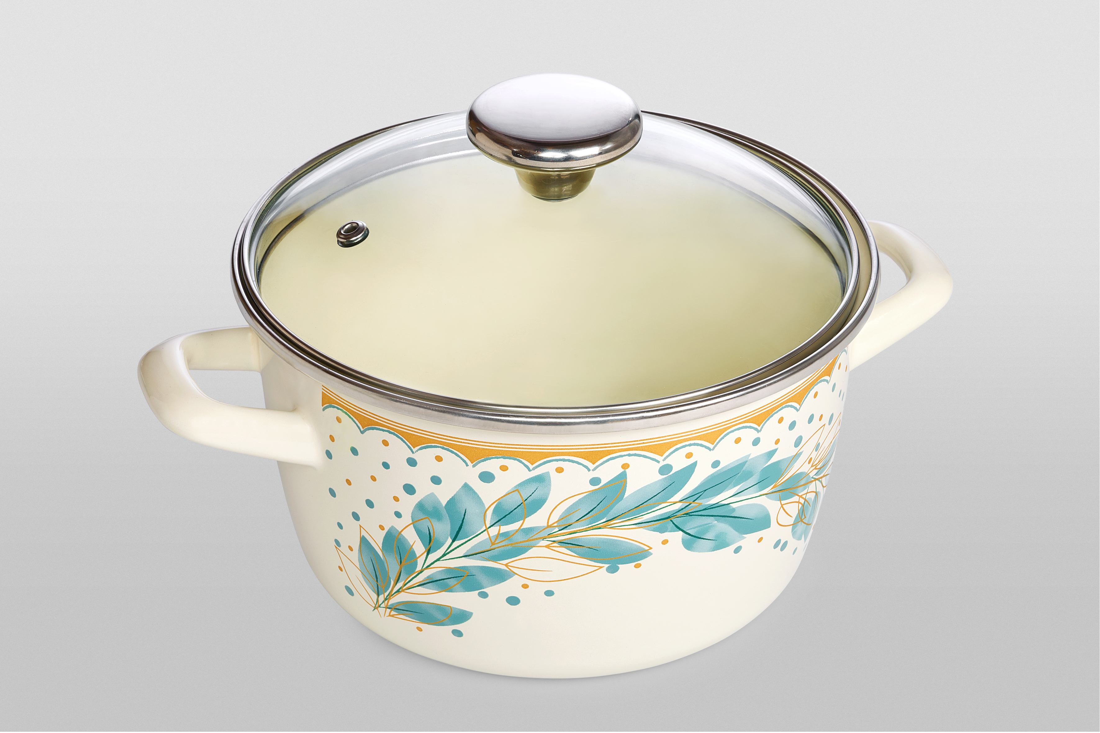 Кастрюля глубокая эмалированная со стеклянной крышкой, 3.5 л