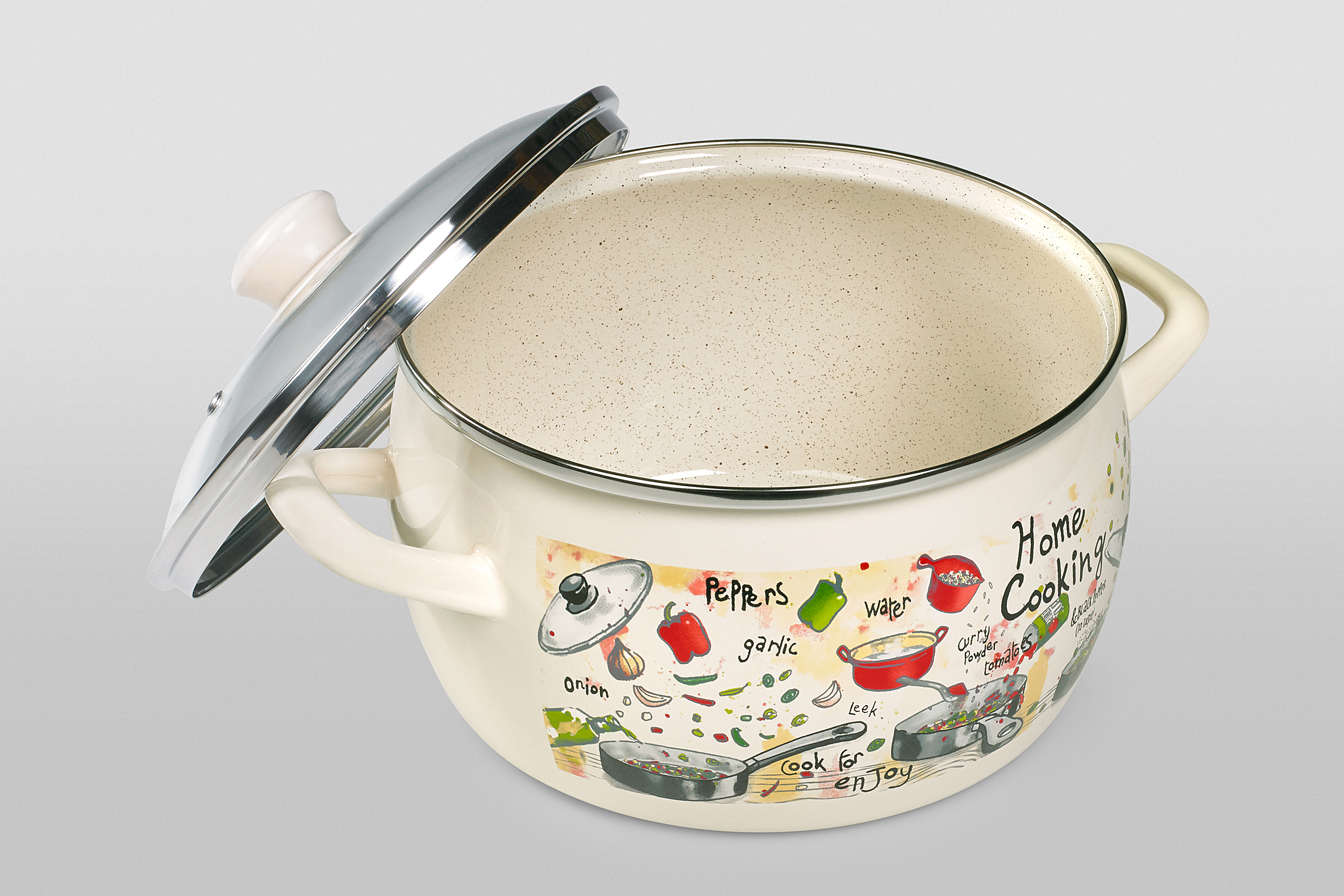 Кастрюля глубокая эмалированная со стеклянной крышкой, 2.4 л