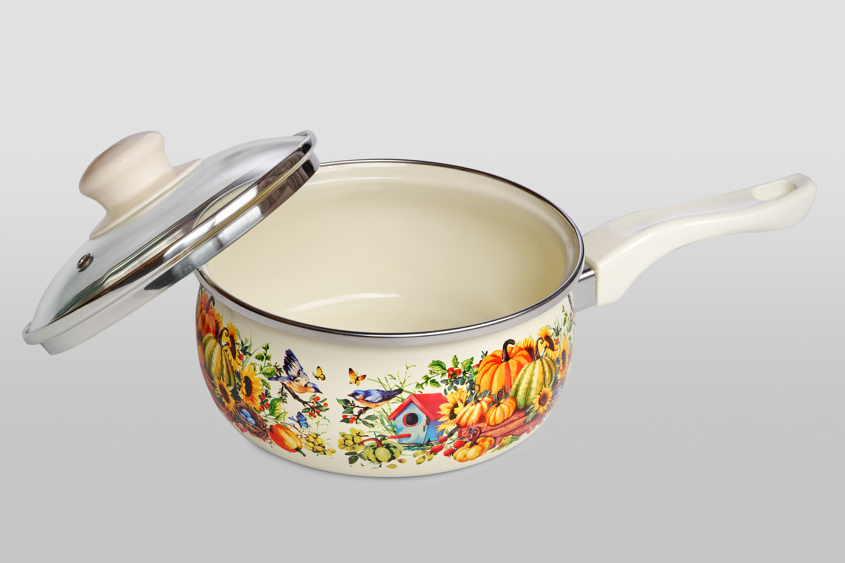 Ковш эмалированный со стеклянной крышкой, 1.6 л