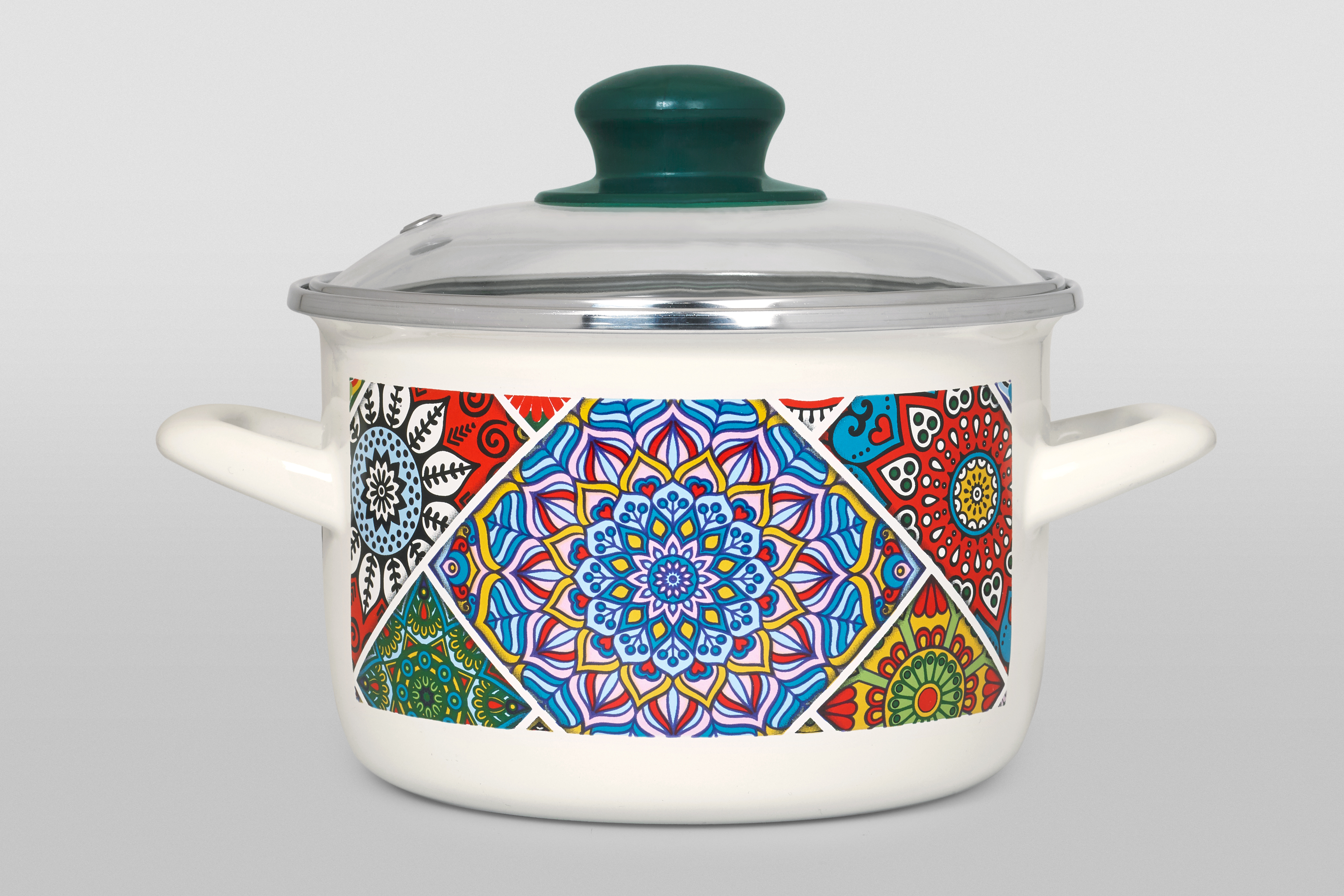 Кастрюля глубокая эмалированная со стеклянной крышкой, 16 см, 2 л