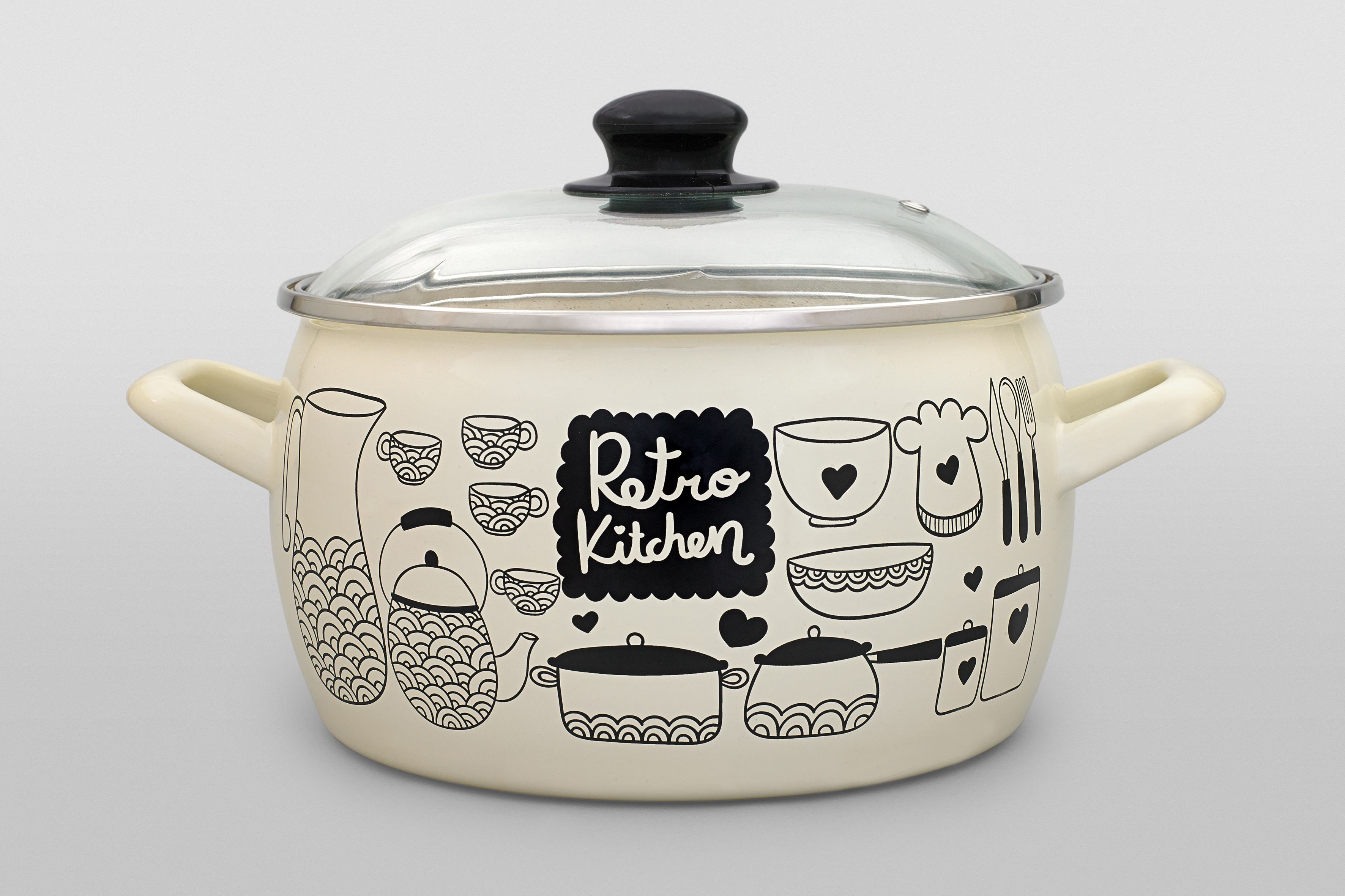 Кастрюля глубокая эмалированная со стеклянной крышкой, 7.9 л