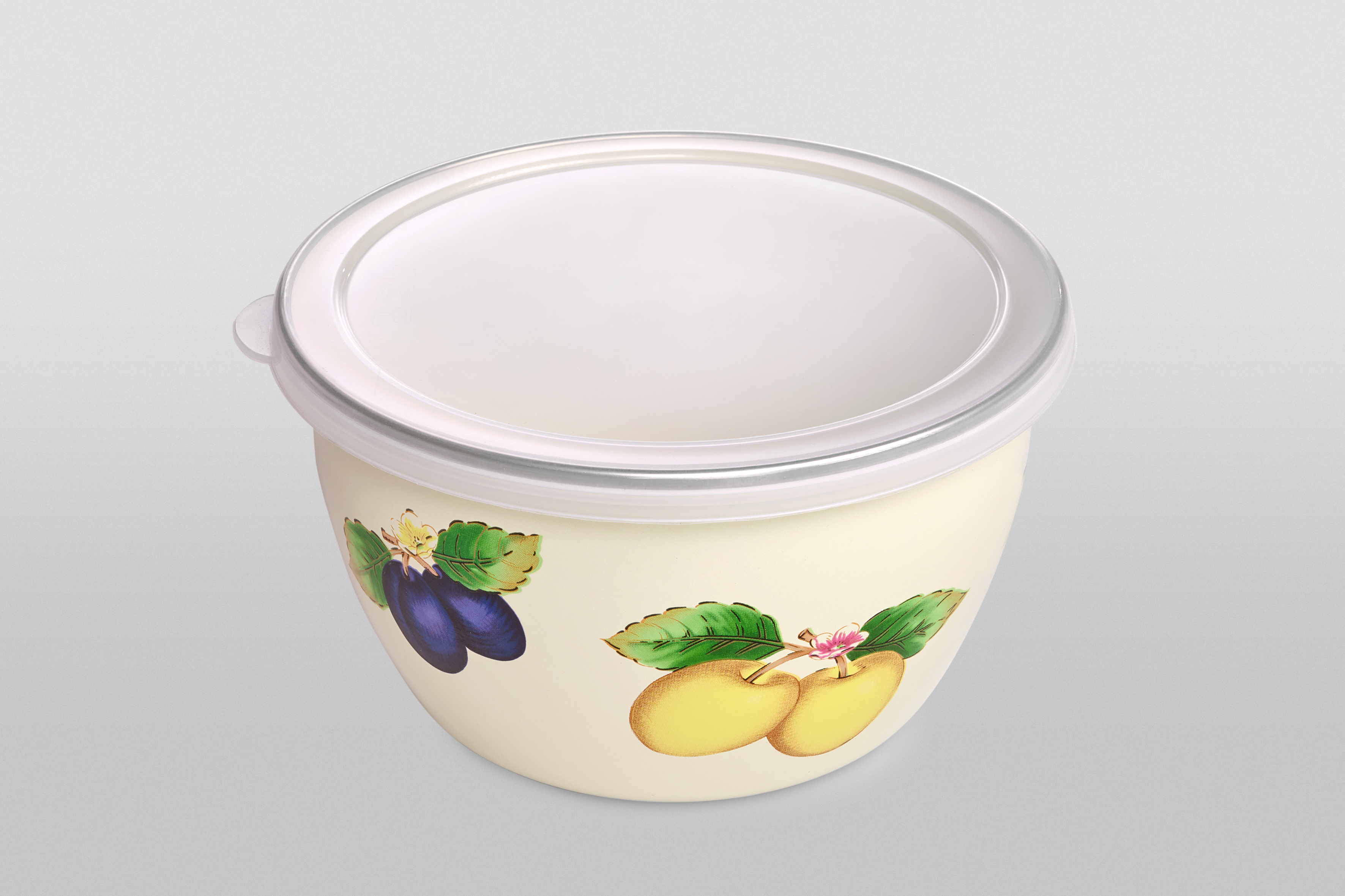 Миска эмалированная без ручек с пластиковой крышкой, 2.4 л