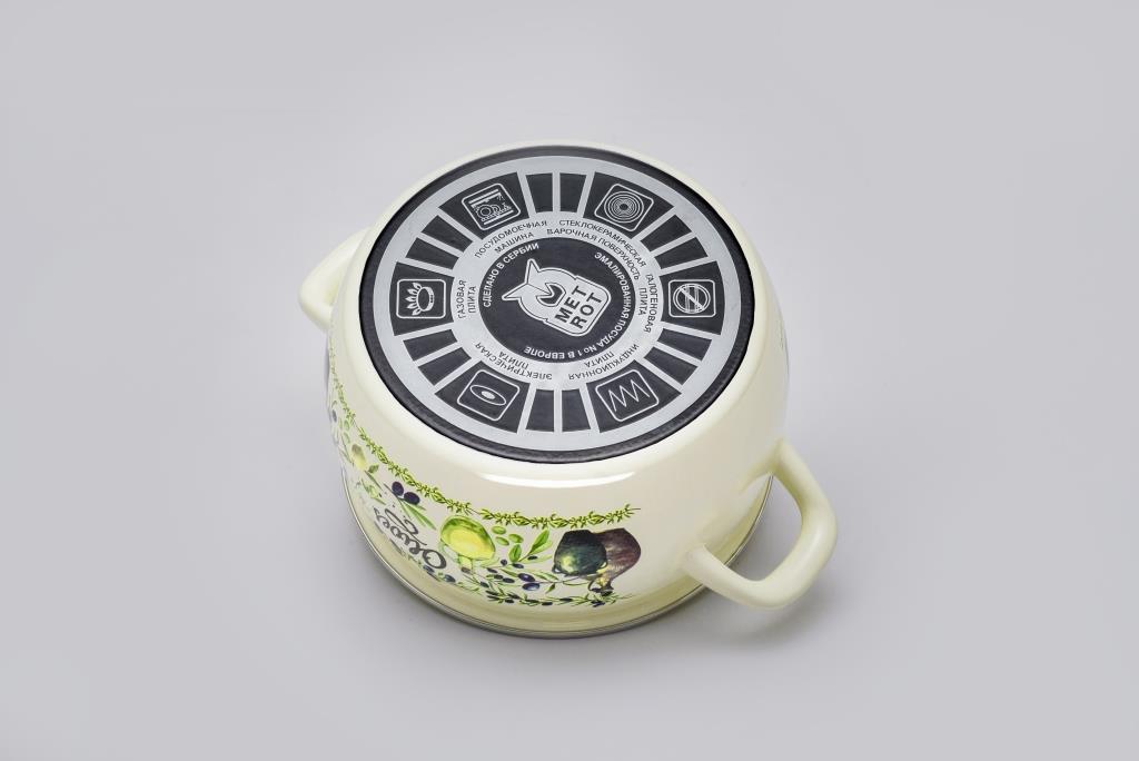 Кастрюля глубокая эмалированная со стеклянной крышкой, 5.3 л