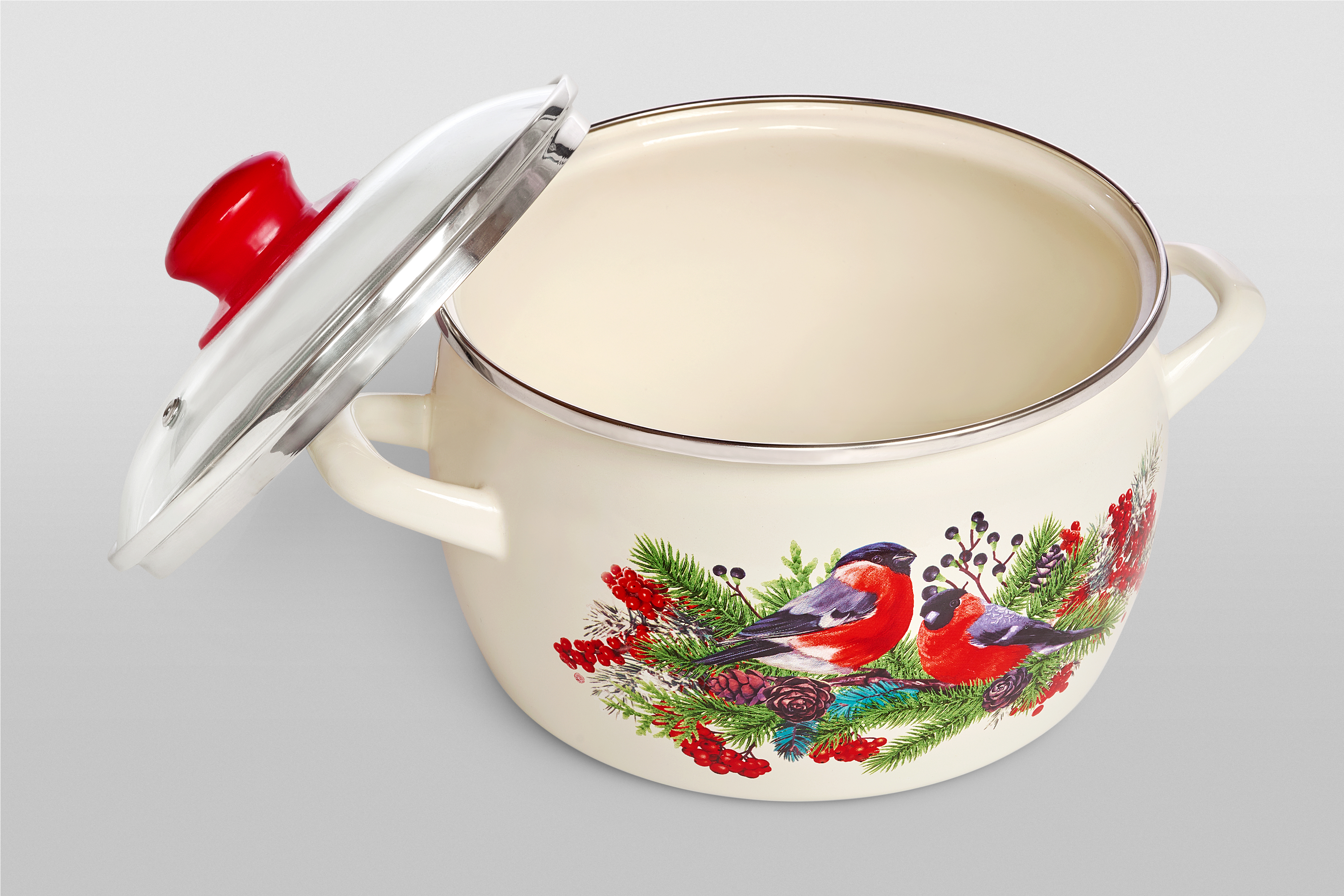 Кастрюля глубокая эмалированная со стеклянной крышкой, 3.1 л