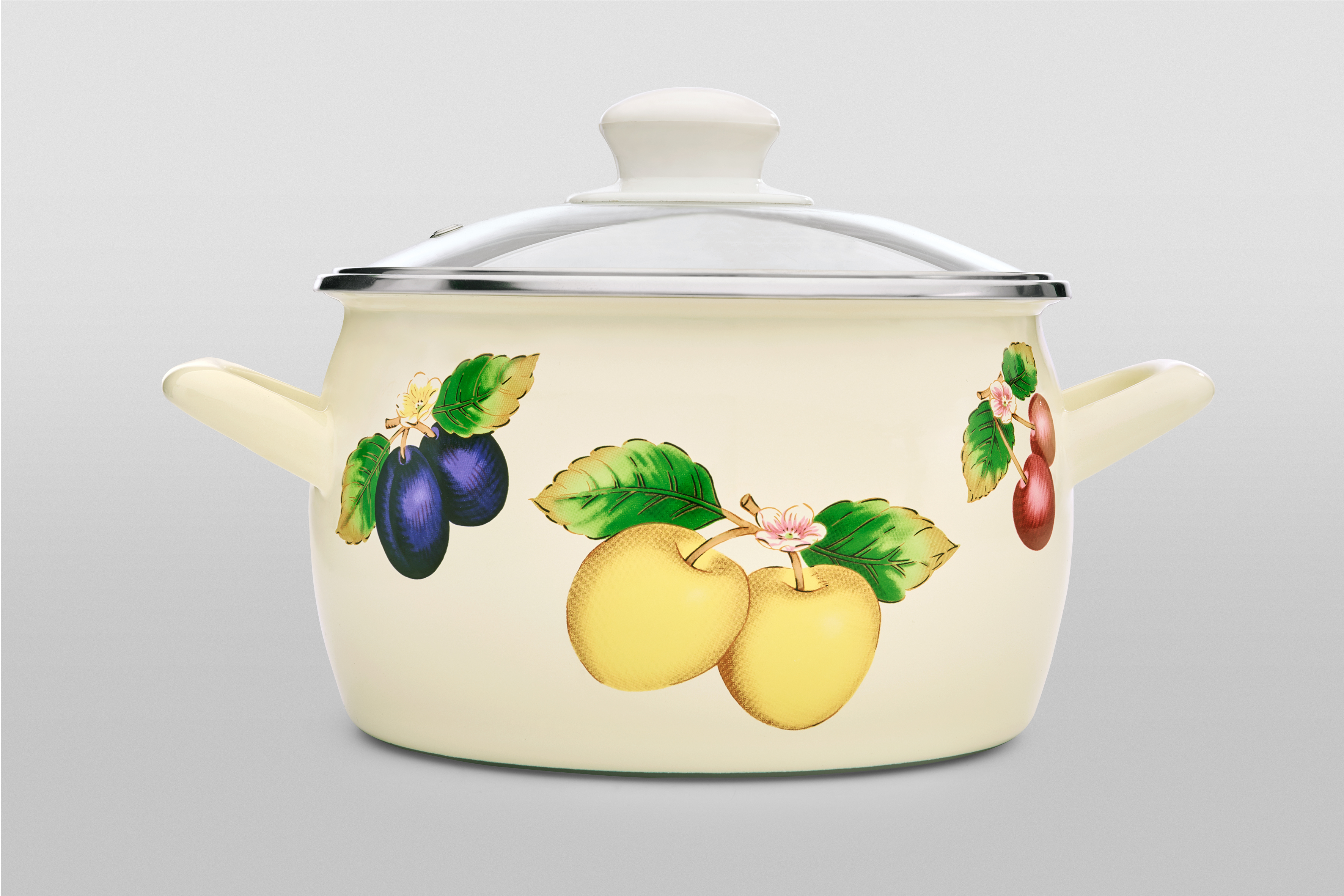 Кастрюля глубокая эмалированная со стеклянной крышкой, 3.1 л