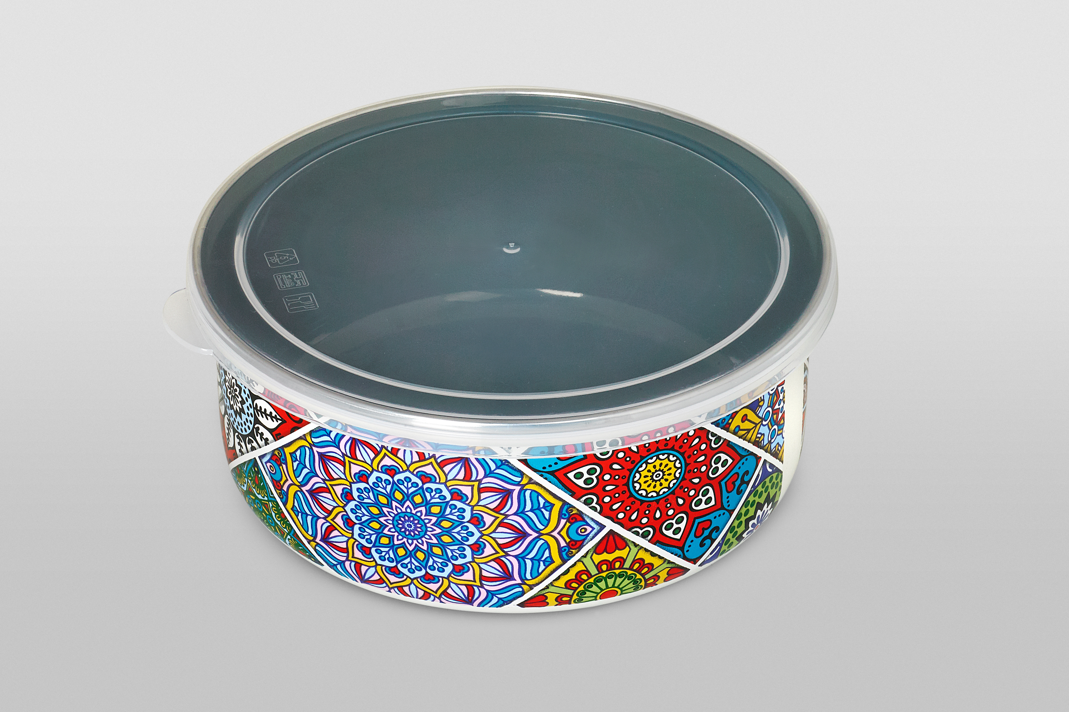 Миска эмалированная без ручек с пластиковой крышкой, 16 см, 1.3 л