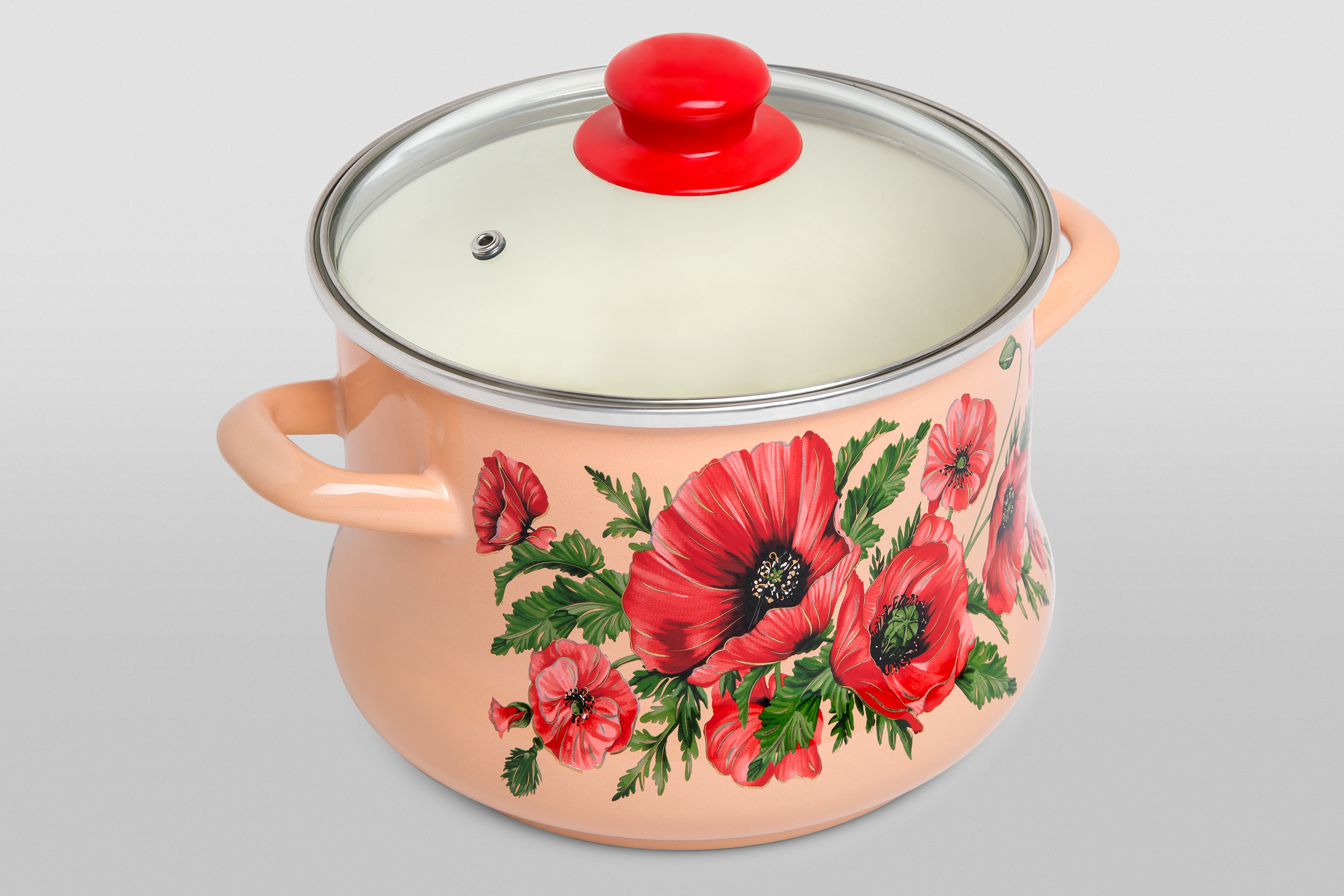 Кастрюля глубокая эмалированная со стеклянной крышкой, 5л