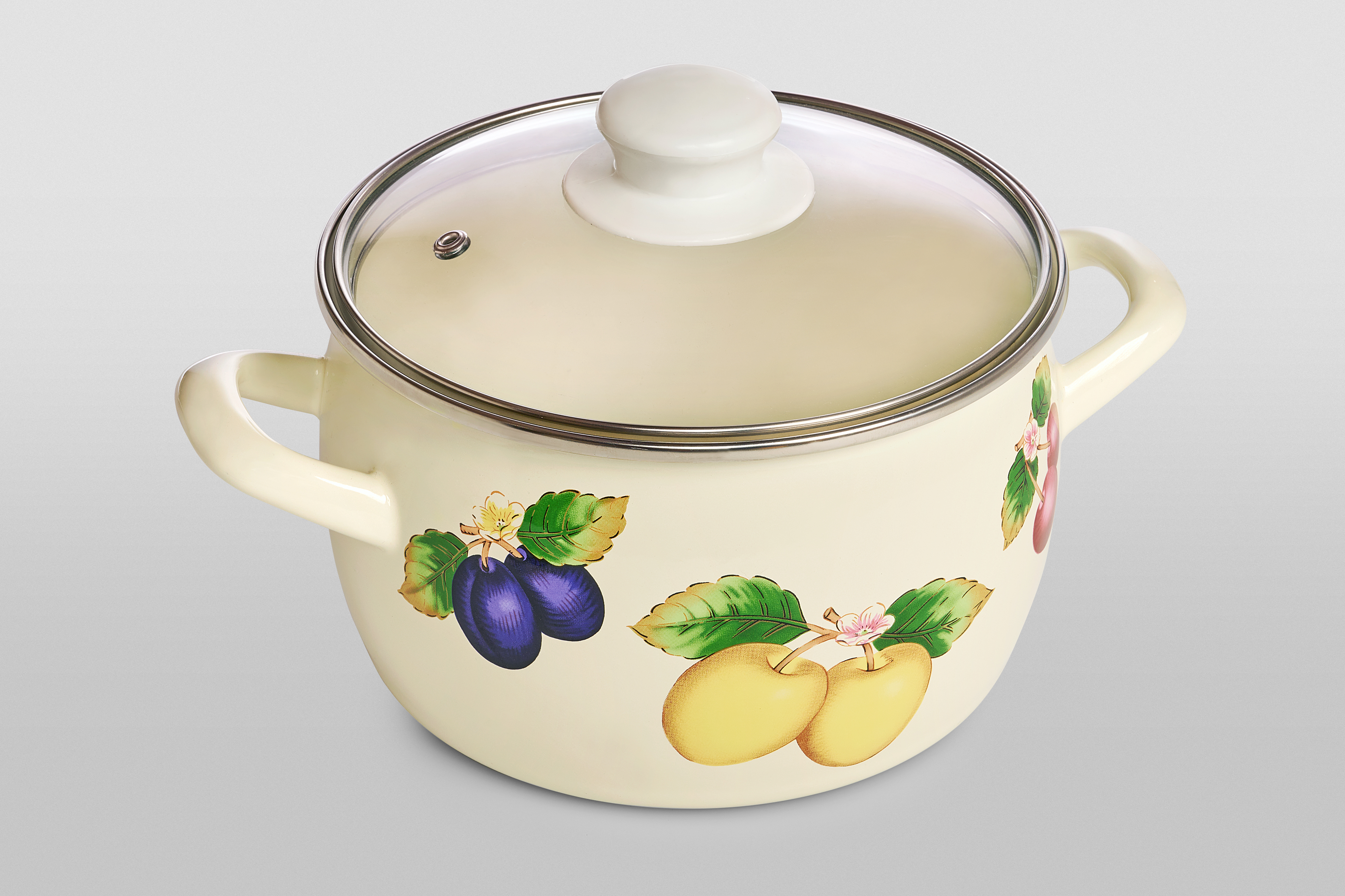 Кастрюля глубокая эмалированная со стеклянной крышкой, 3.1 л