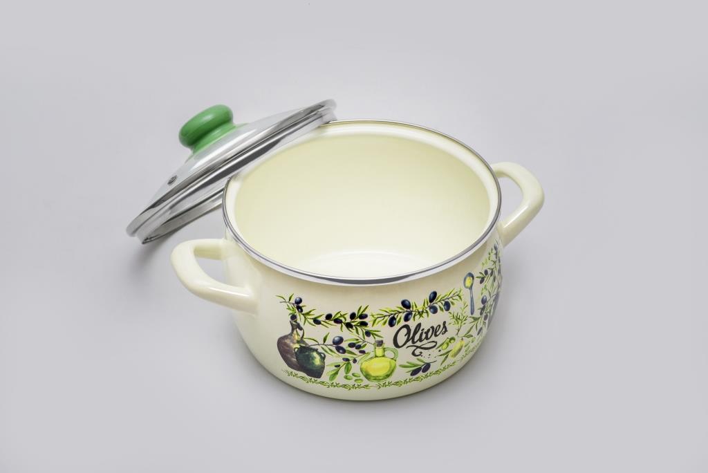 Кастрюля глубокая эмалированная со стеклянной крышкой, 5.3 л