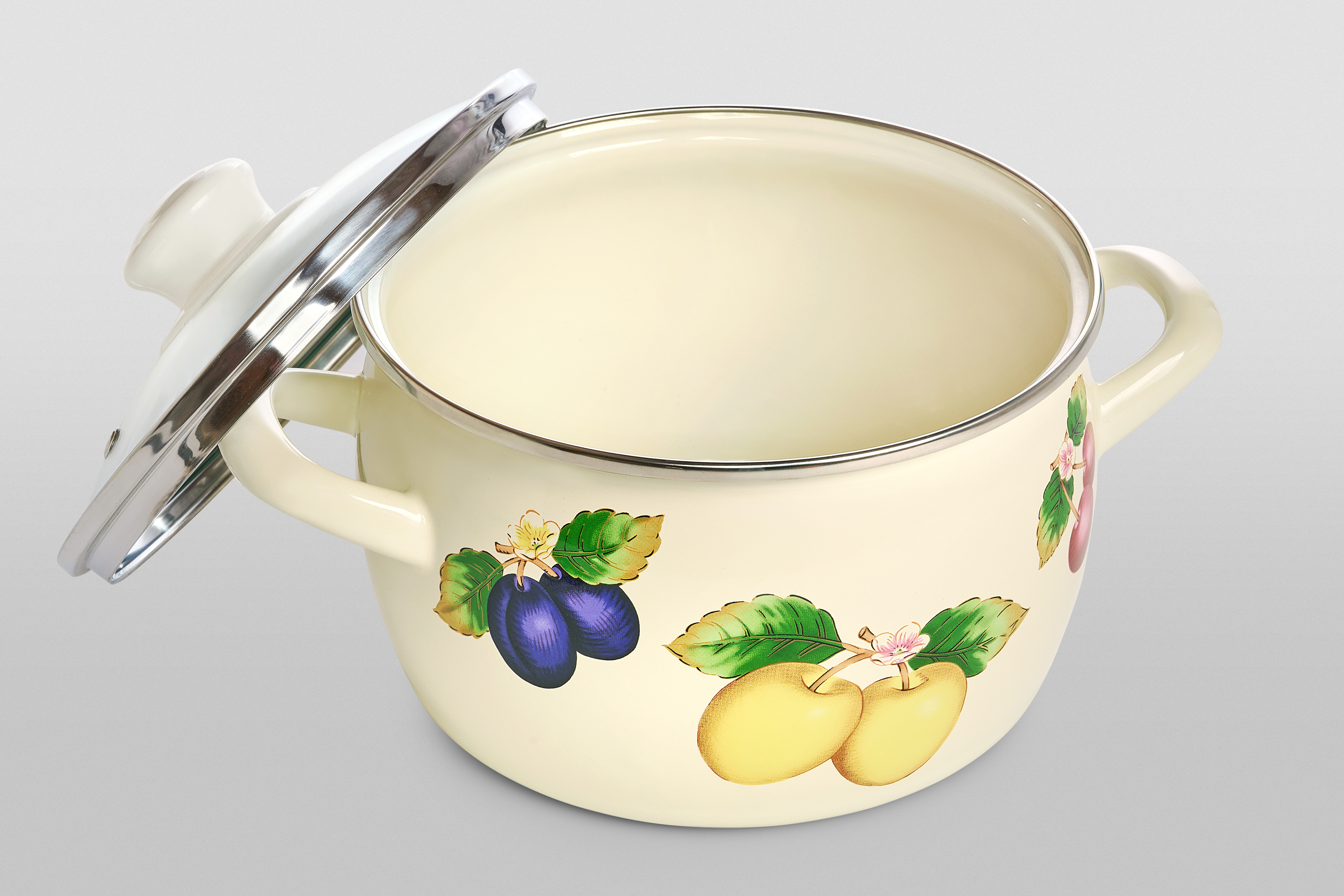 Кастрюля глубокая эмалированная со стеклянной крышкой, 3.1 л