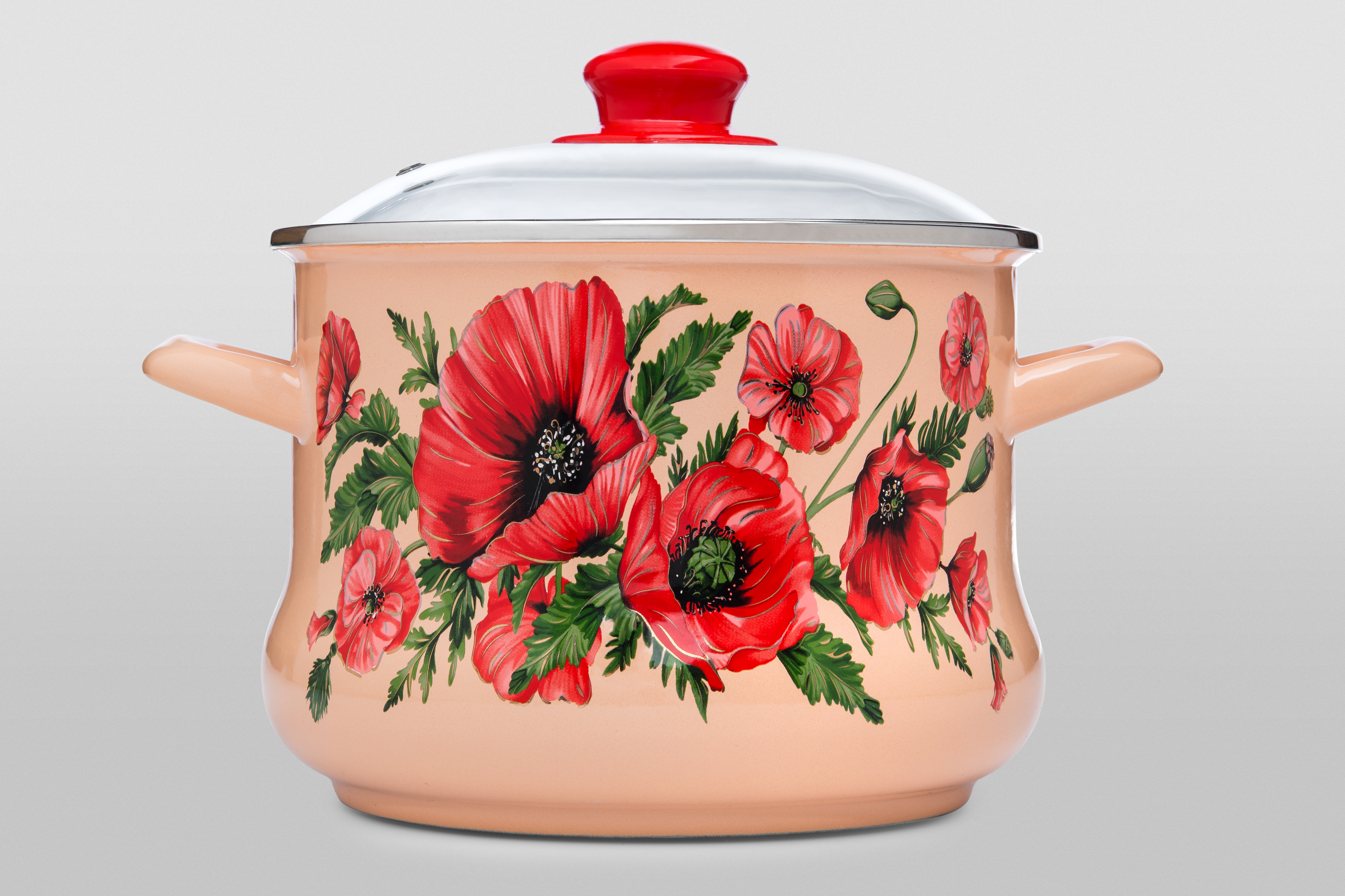 Кастрюля глубокая эмалированная со стеклянной крышкой, 5л