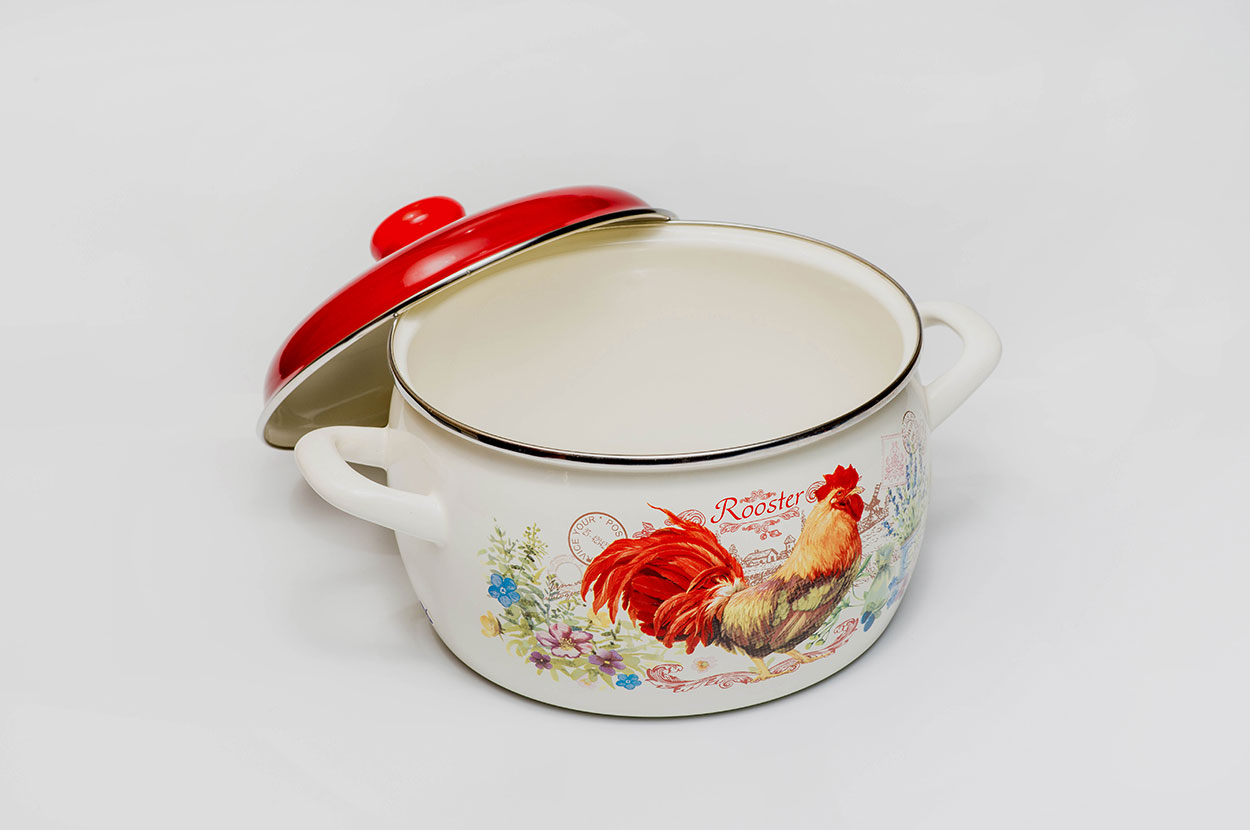 Кастрюля глубокая эмалированная с металлической крышкой, 7.5 л