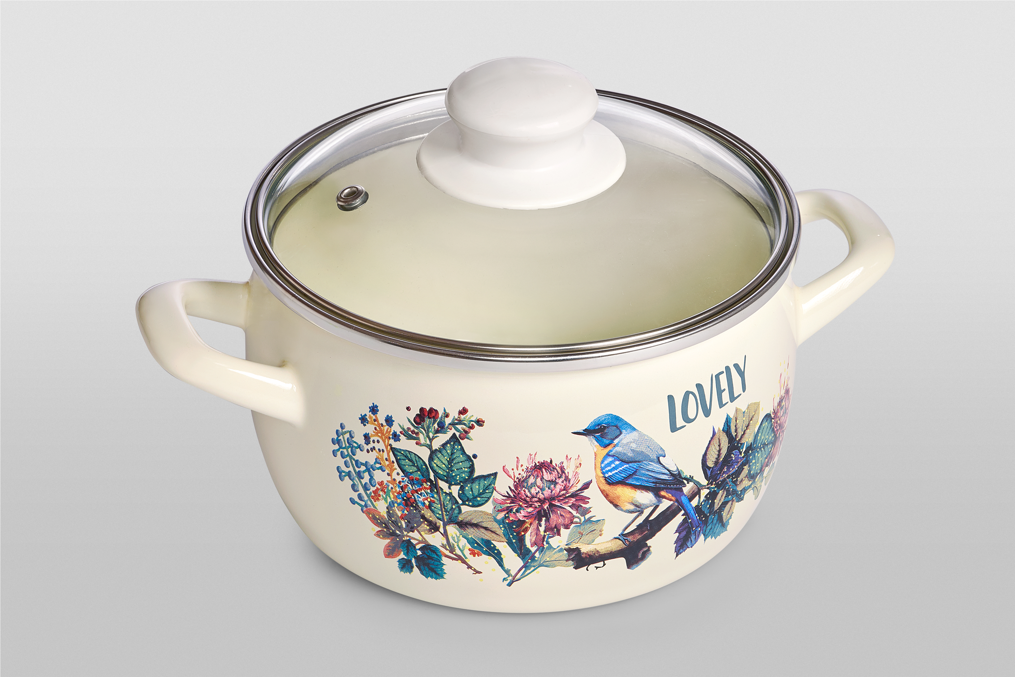 Кастрюля глубокая эмалированная со стеклянной крышкой, 4.2 л