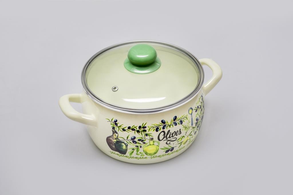 Кастрюля глубокая эмалированная со стеклянной крышкой, 5.3 л