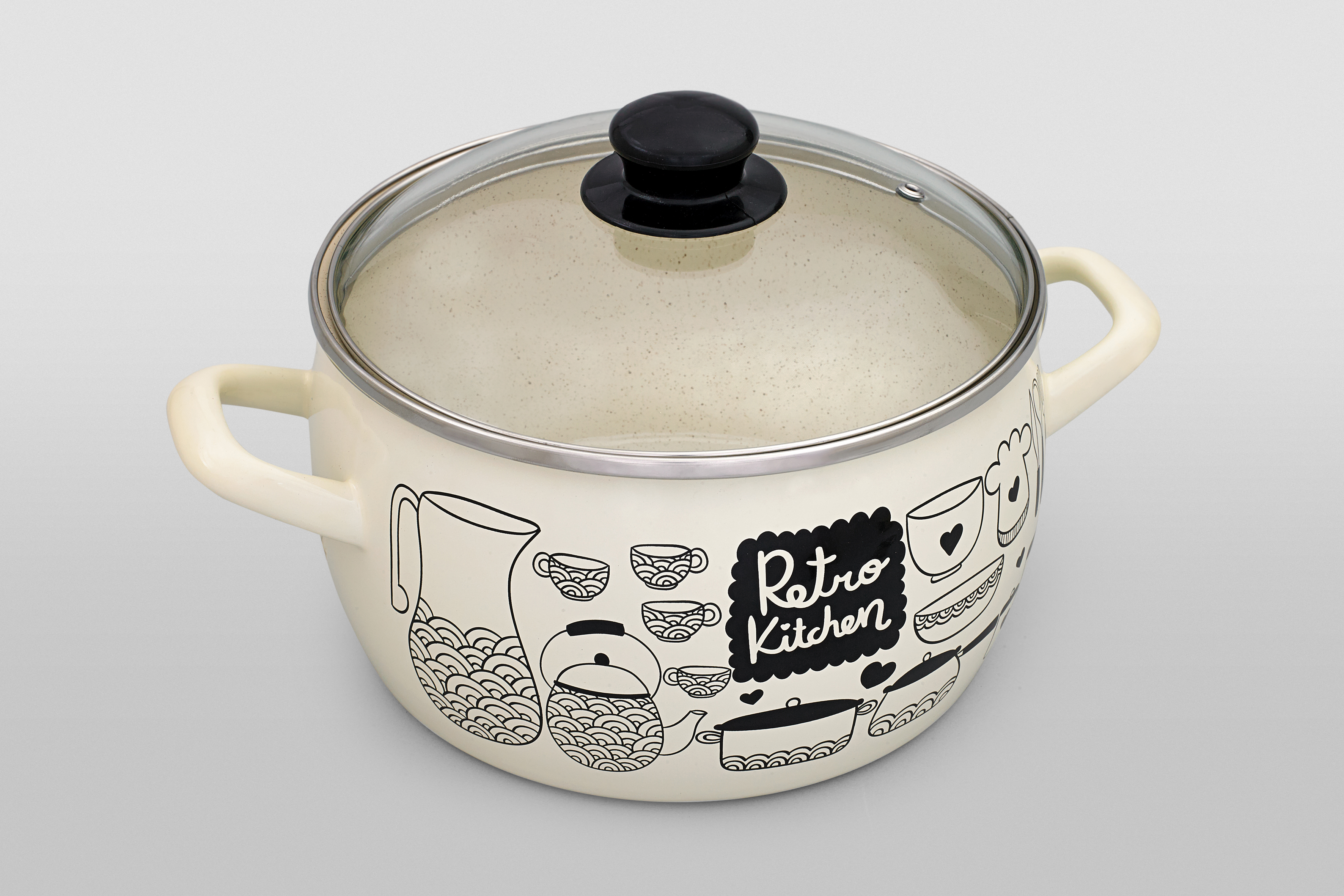 Кастрюля глубокая эмалированная со стеклянной крышкой, 5.7 л