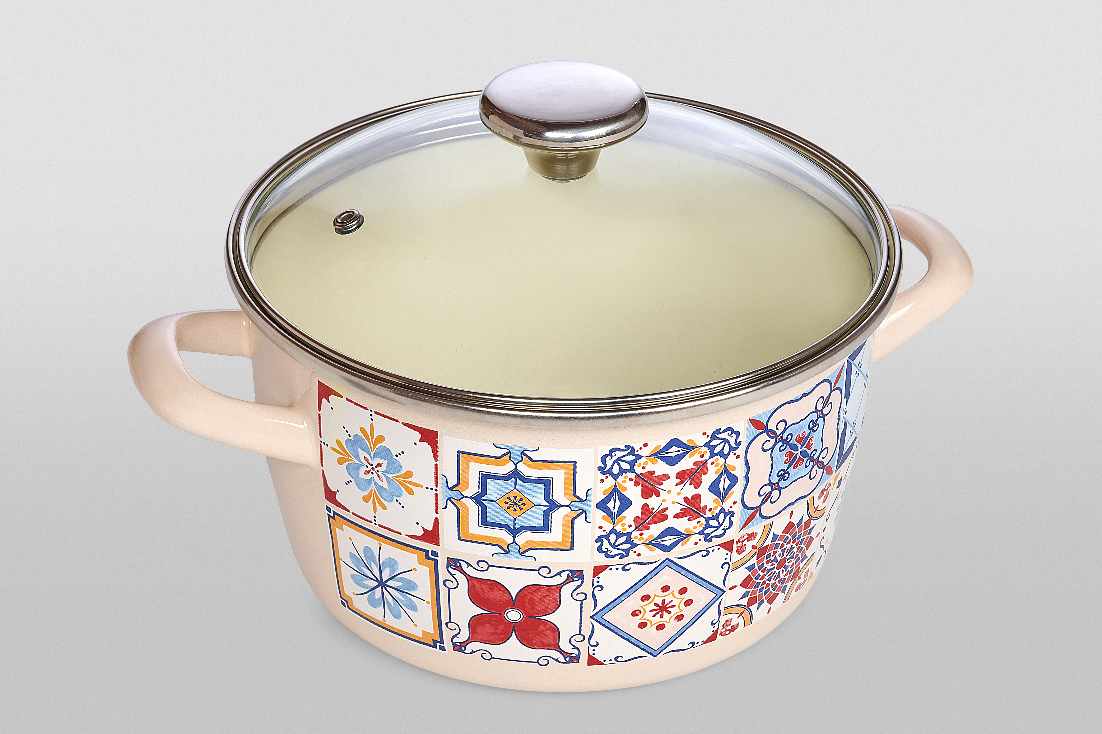 Кастрюля глубокая эмалированная со стеклянной крышкой, 3.5 л