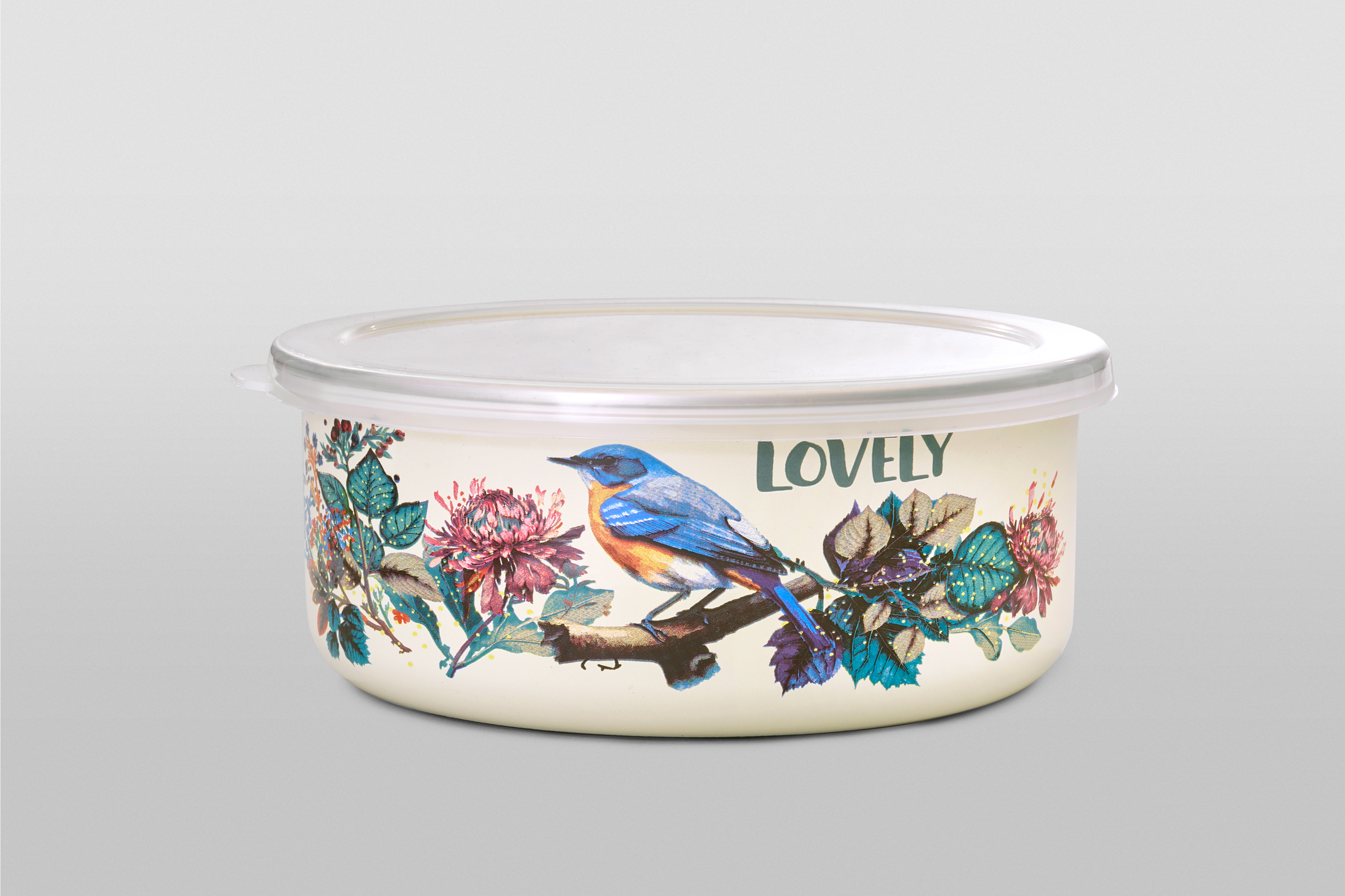 Миска эмалированная без ручек с пластиковой крышкой, 1.3 л