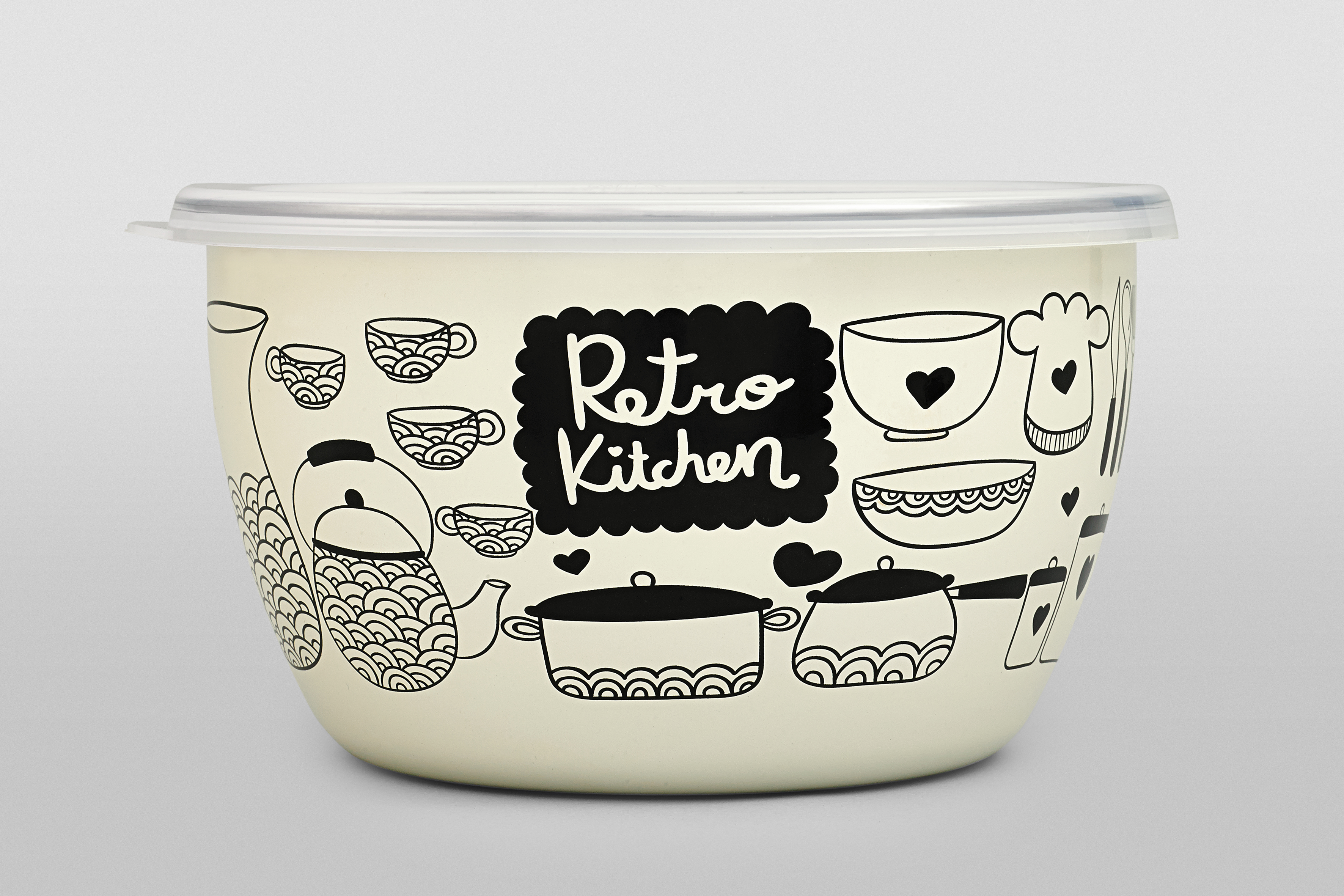 Миска эмалированная без ручек с пластиковой крышкой, 2.4 л