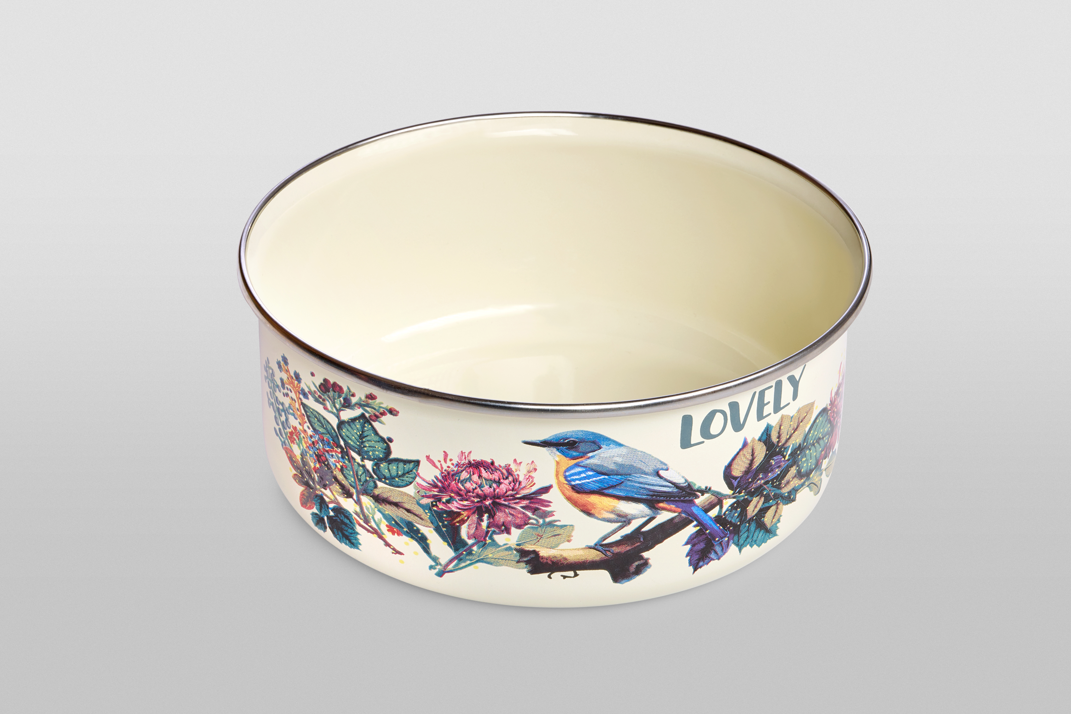 Миска эмалированная без ручек с пластиковой крышкой, 1.3 л