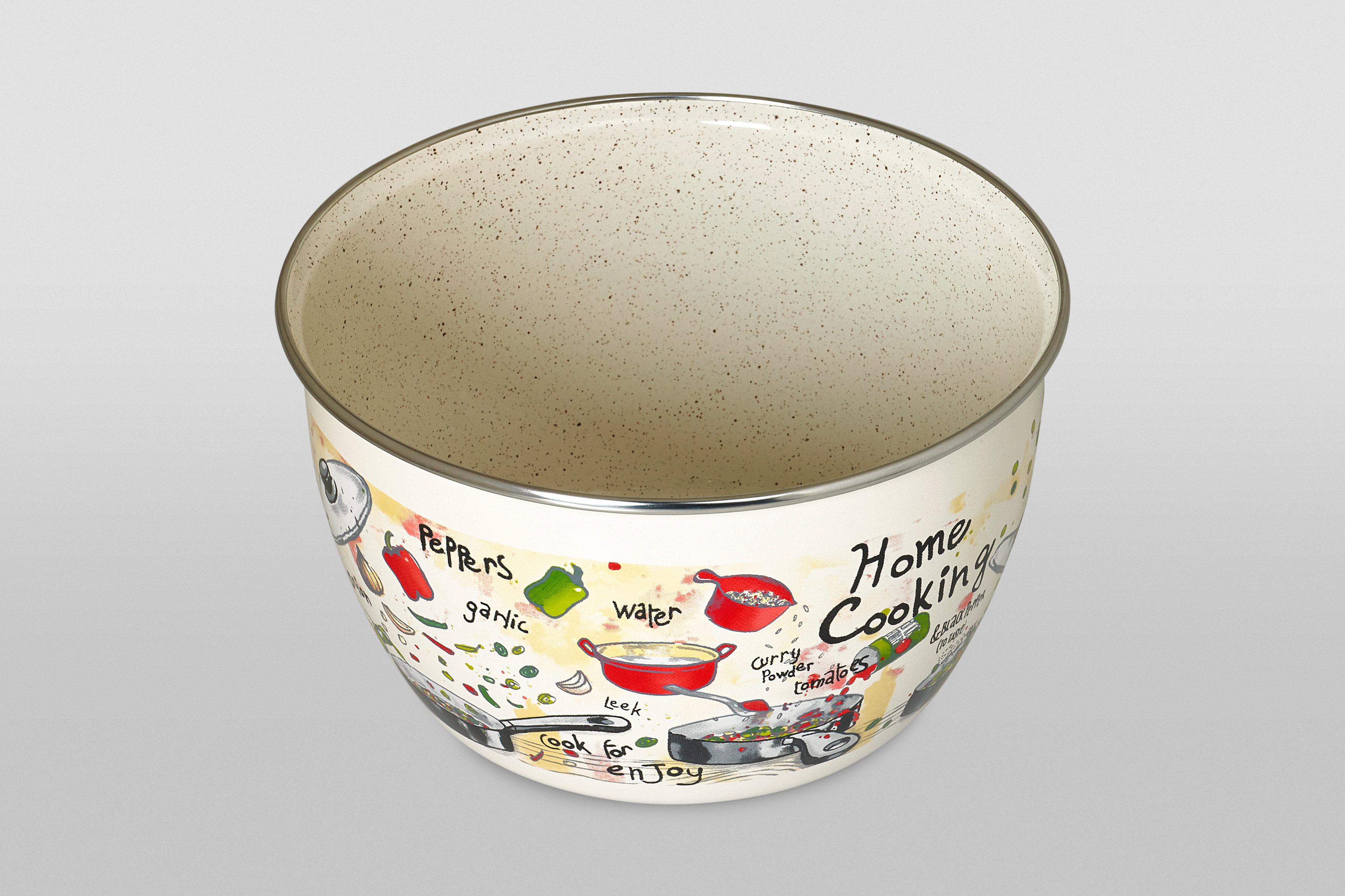 Миска эмалированная без ручек с пластиковой крышкой, 1.7 л