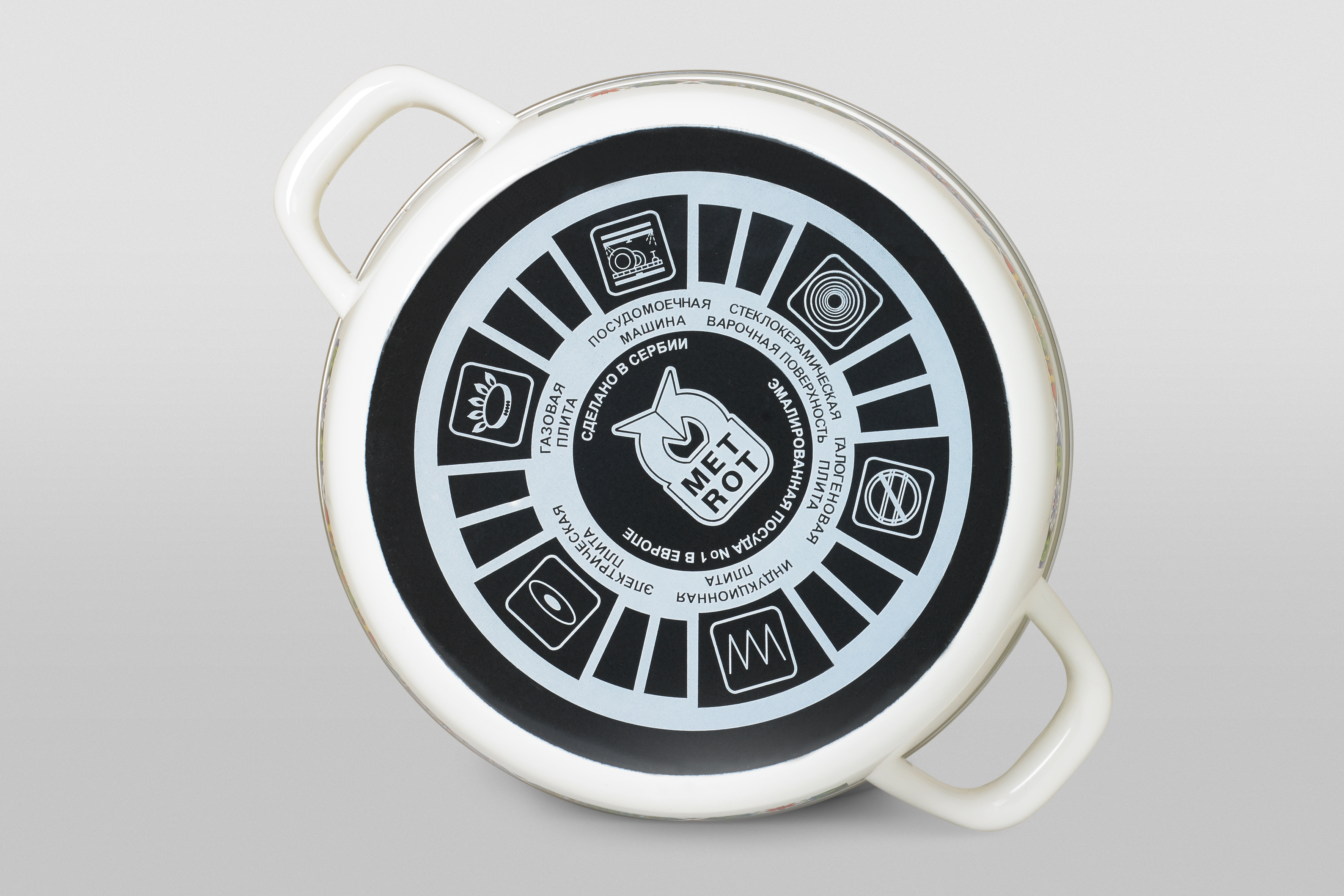 Кастрюля мелкая эмалированная со стеклянной крышкой, 24 см, 4.75 л