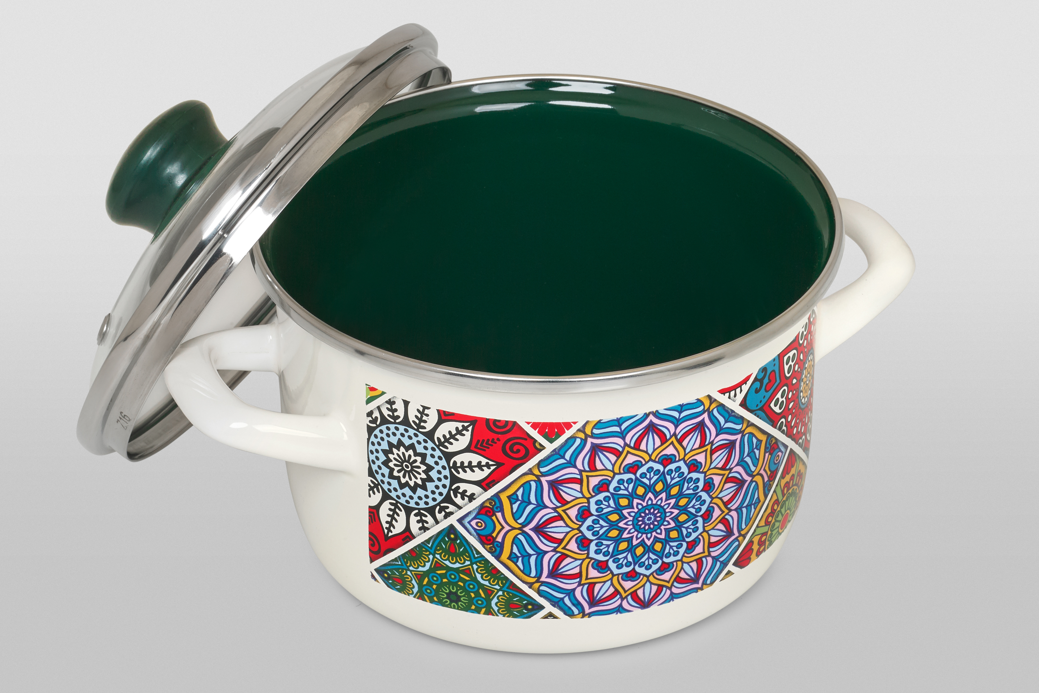 Кастрюля глубокая эмалированная со стеклянной крышкой, 16 см, 2 л