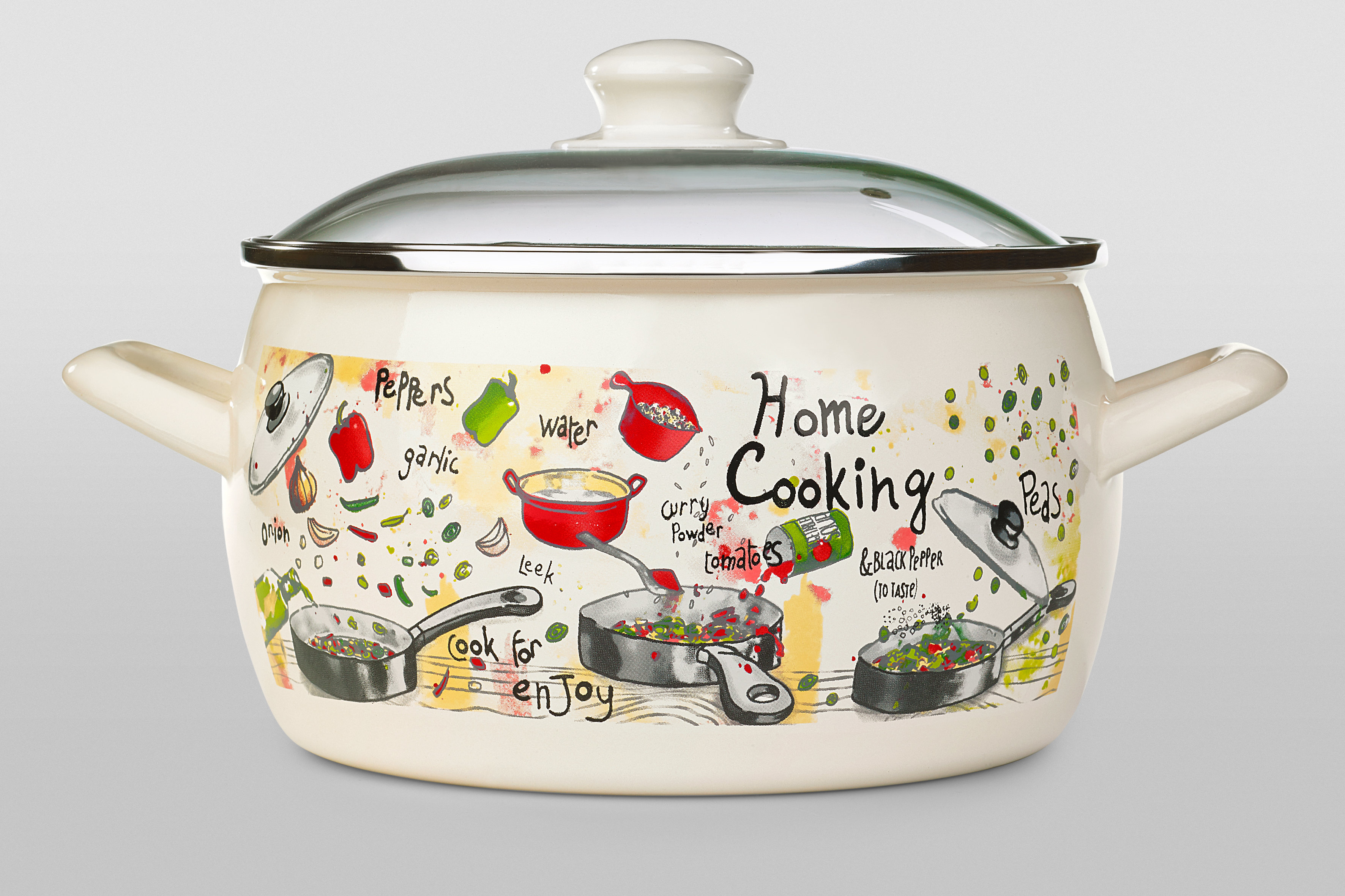 Кастрюля глубокая эмалированная со стеклянной крышкой, 3.3 л