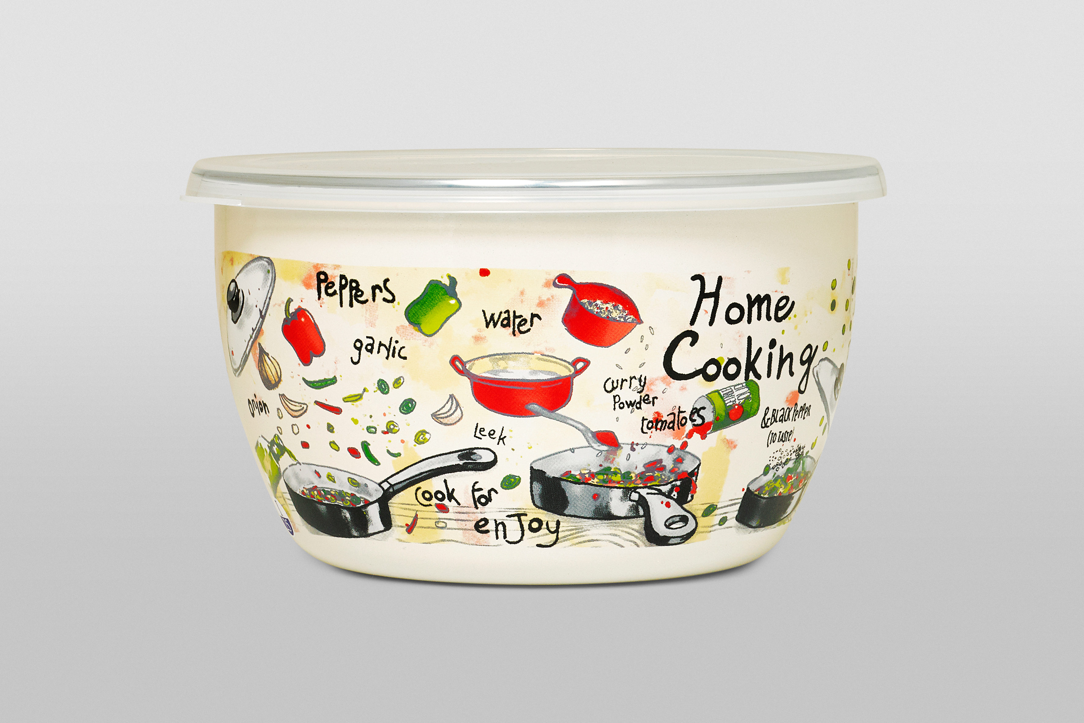 Миска эмалированная без ручек с пластиковой крышкой, 1.7 л