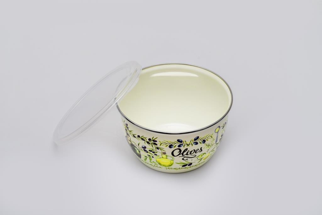 Миска эмалированная без ручек с пластиковой крышкой, 1.15 л