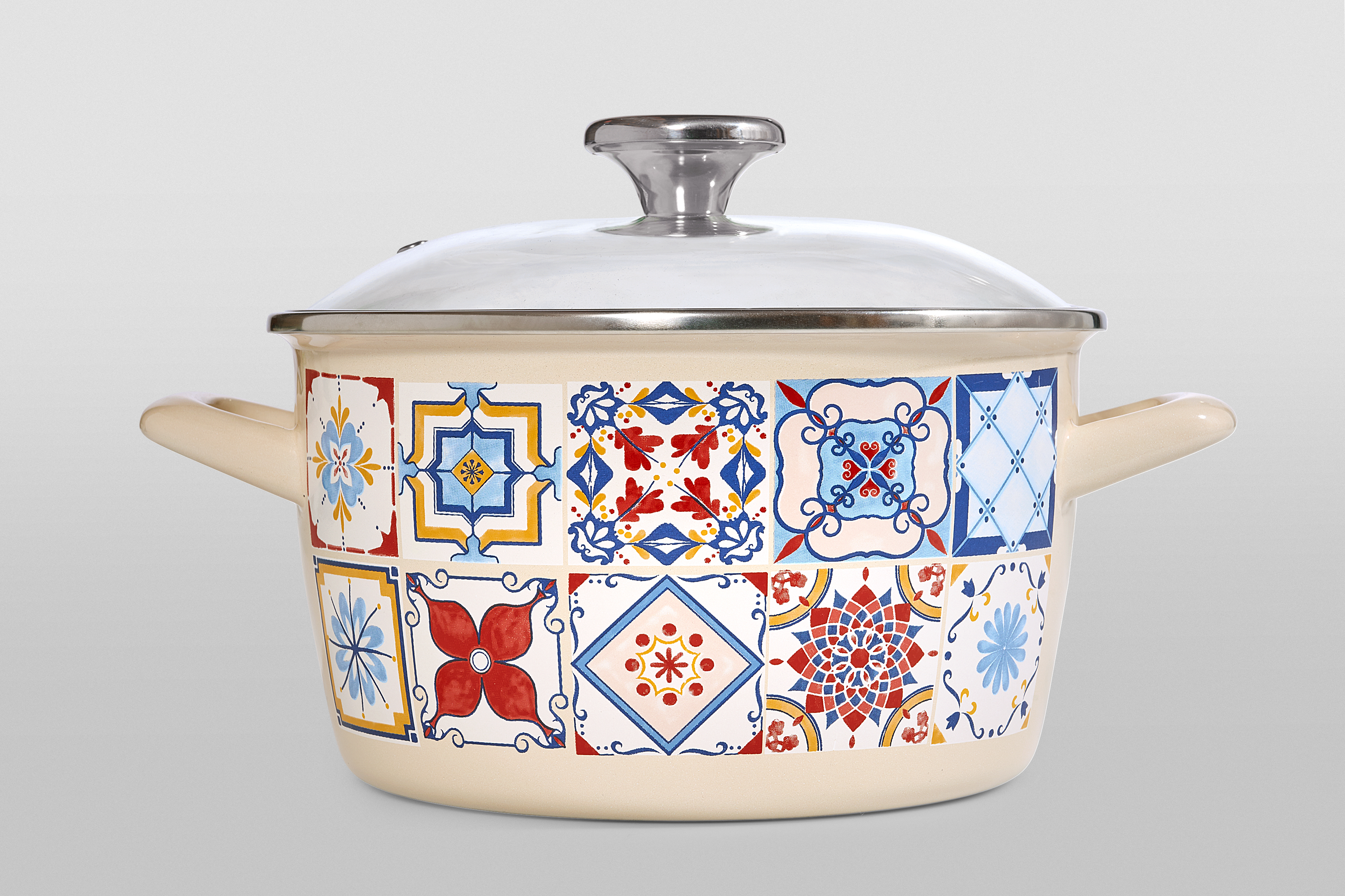 Кастрюля глубокая эмалированная со стеклянной крышкой, 4.5 л