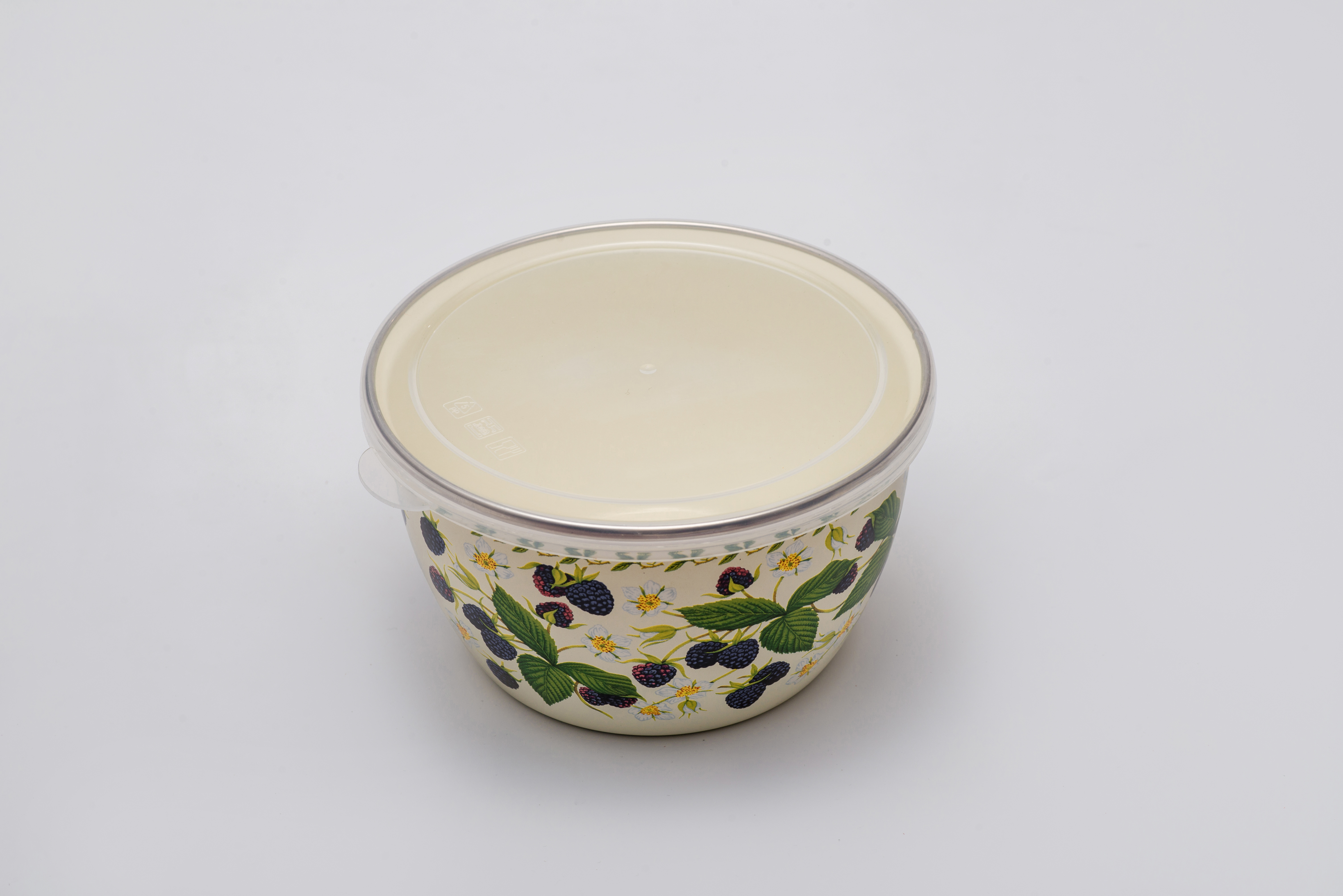 Миска эмалированная без ручек с пластиковой крышкой, 1.1 л