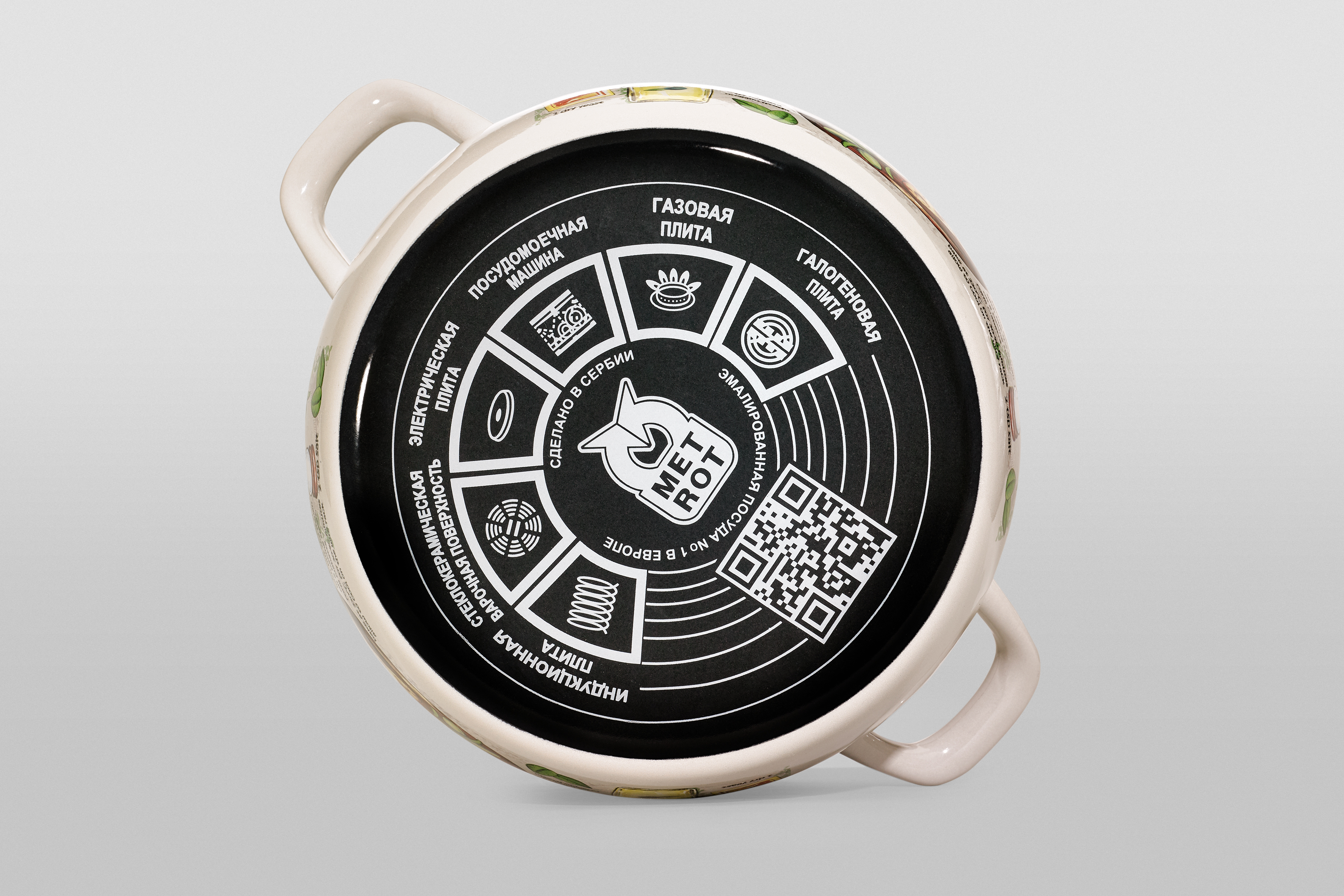 Кастрюля глубокая эмалированная со стеклянной крышкой, 3.3л