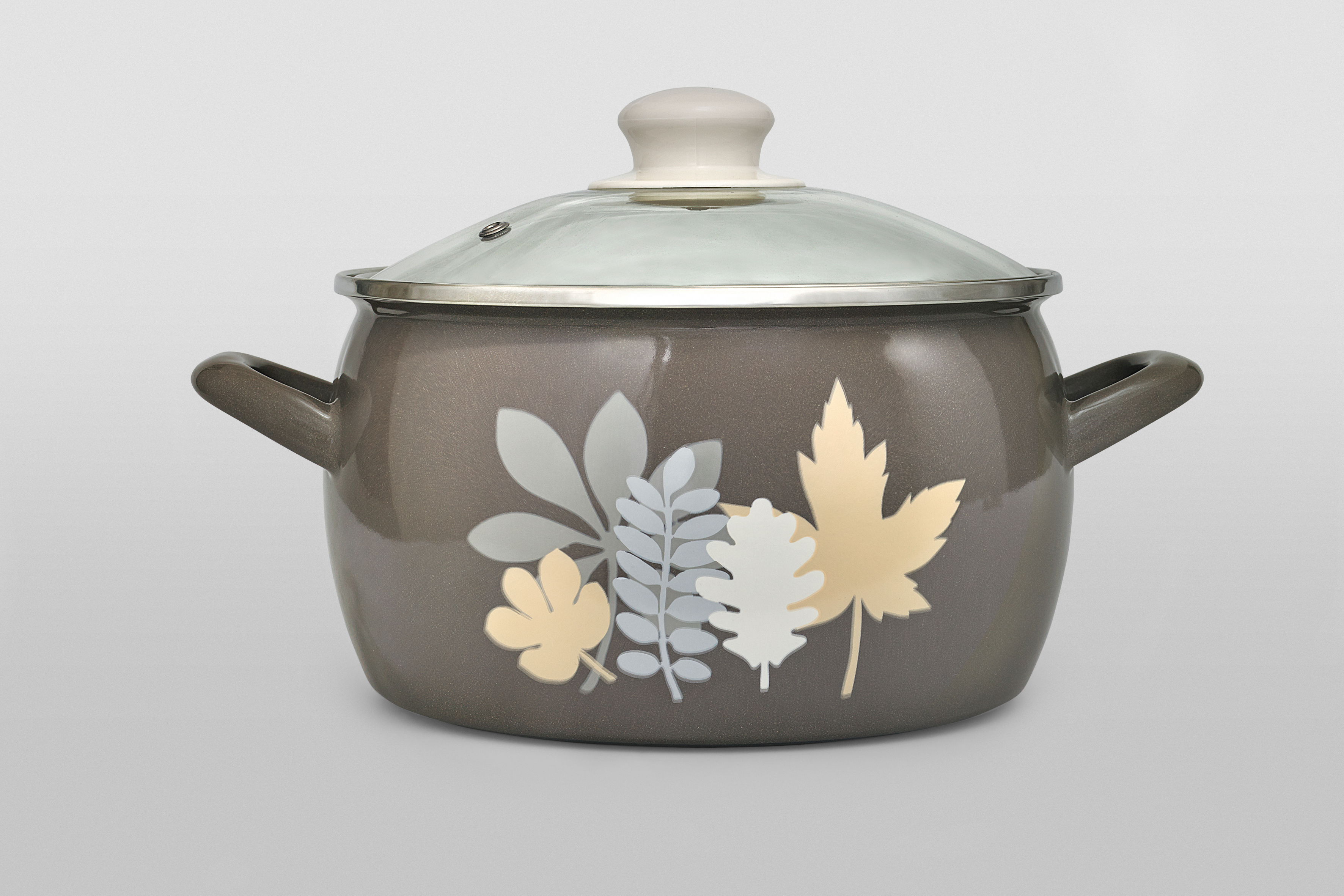 Кастрюля глубокая эмалированная со стеклянной крышкой, 5.7 л