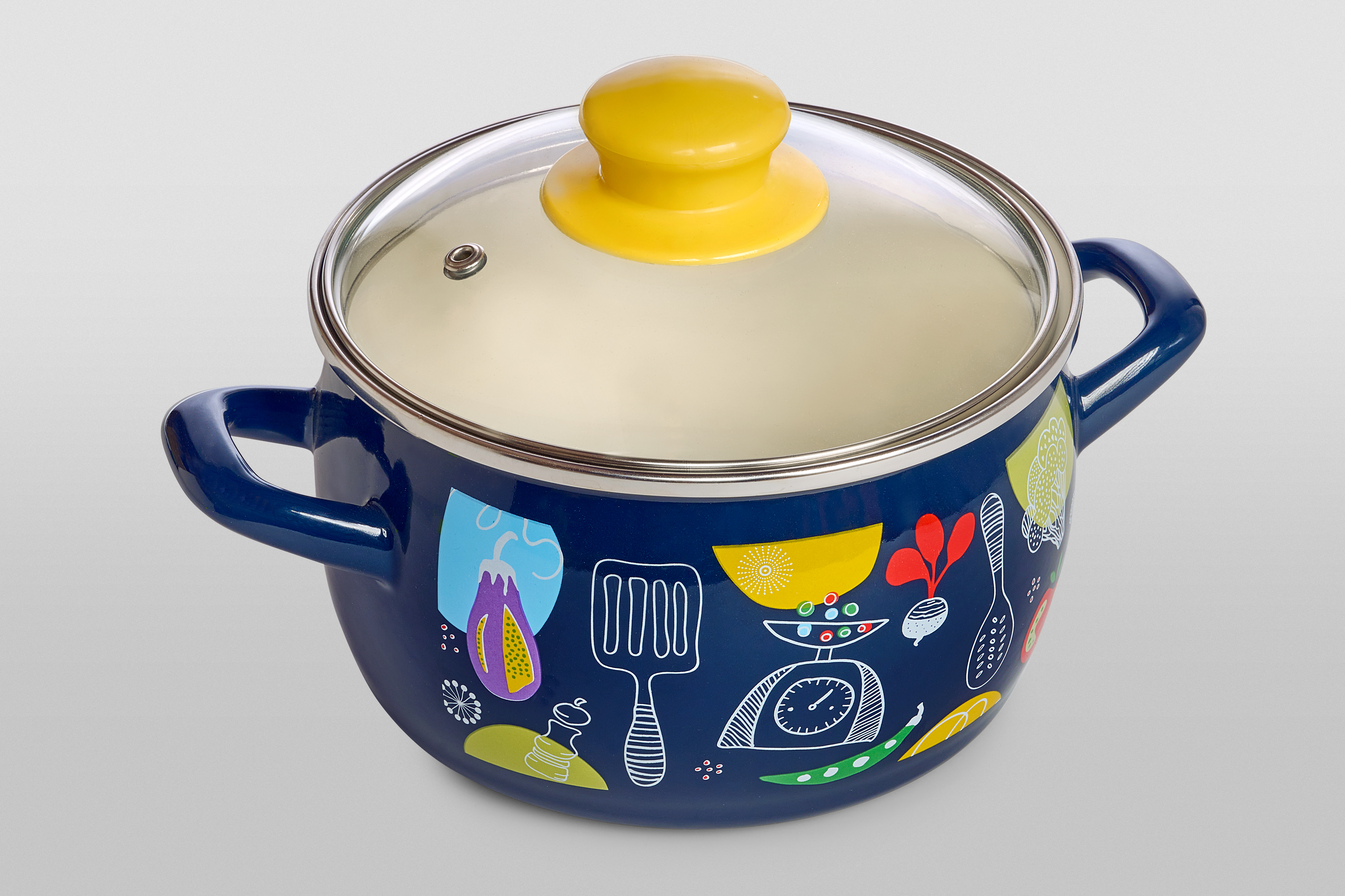 Кастрюля глубокая эмалированная со стеклянной крышкой, 3.1 л