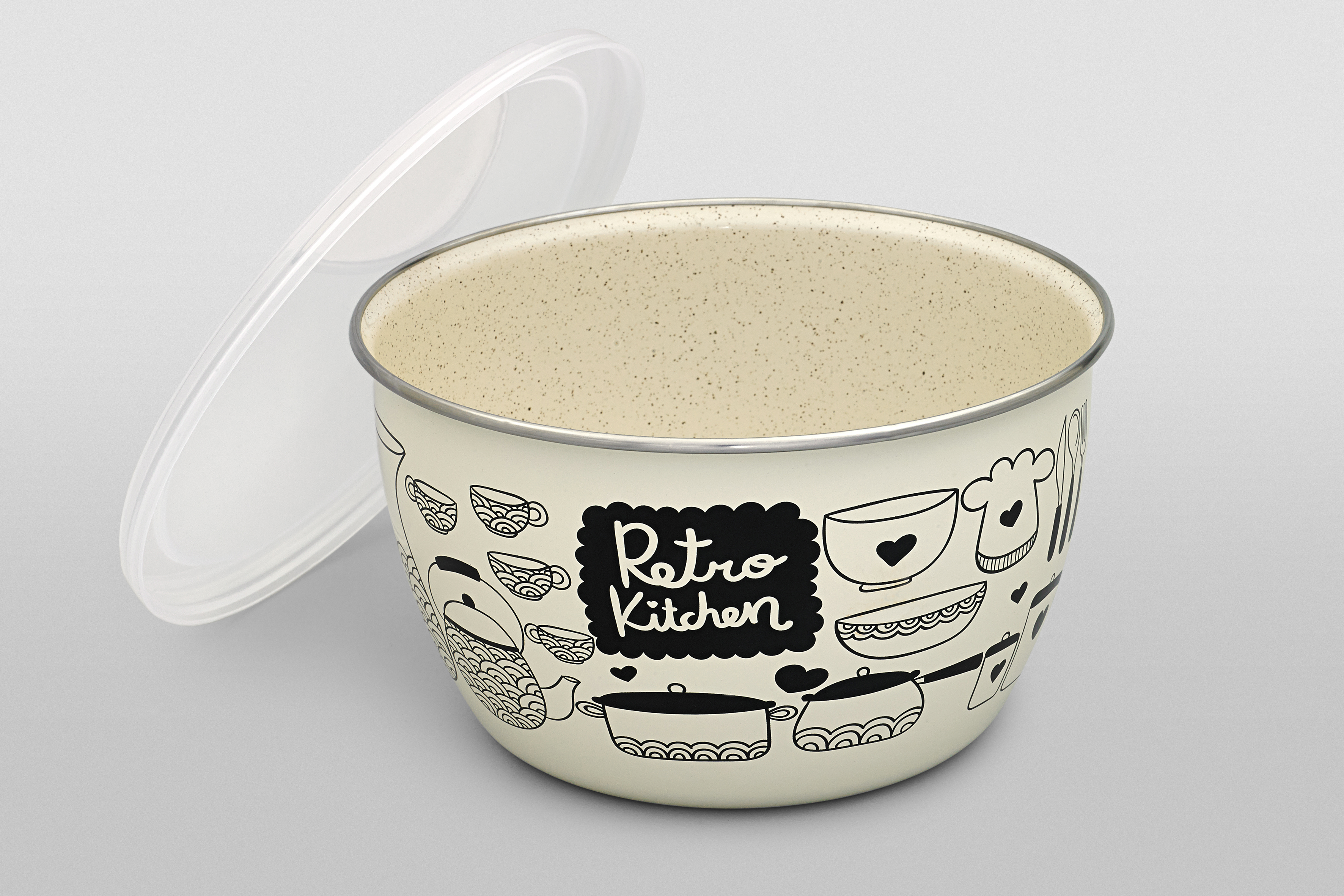 Миска эмалированная без ручек с пластиковой крышкой, 2.4 л