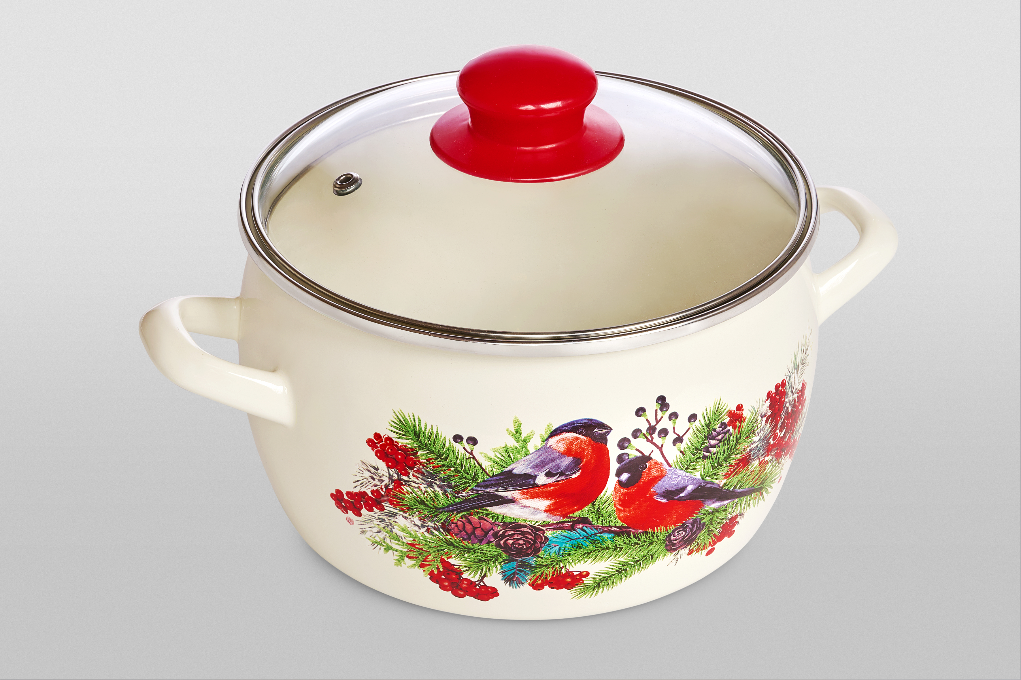 Кастрюля глубокая эмалированная со стеклянной крышкой, 2.2 л