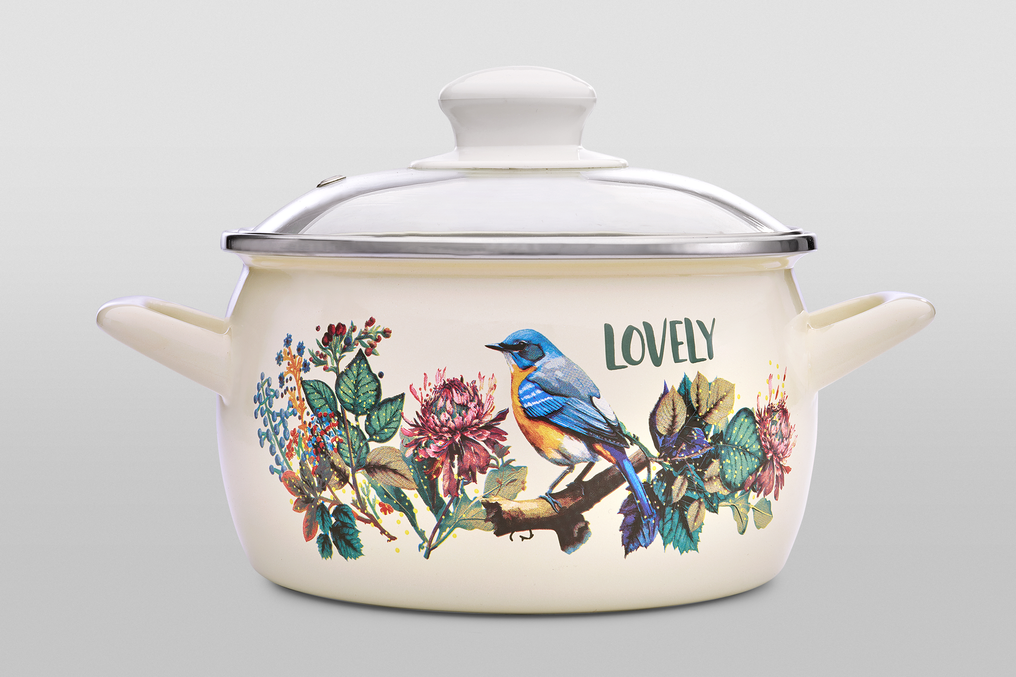 Кастрюля глубокая эмалированная со стеклянной крышкой, 3.1 л