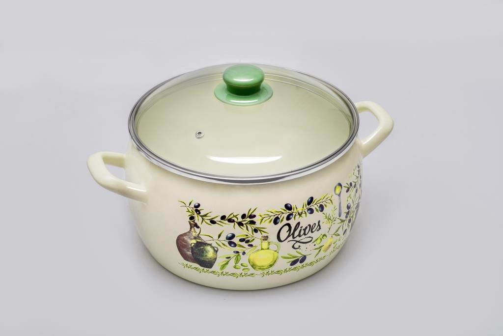 Кастрюля глубокая эмалированная со стеклянной крышкой, 7.5 л