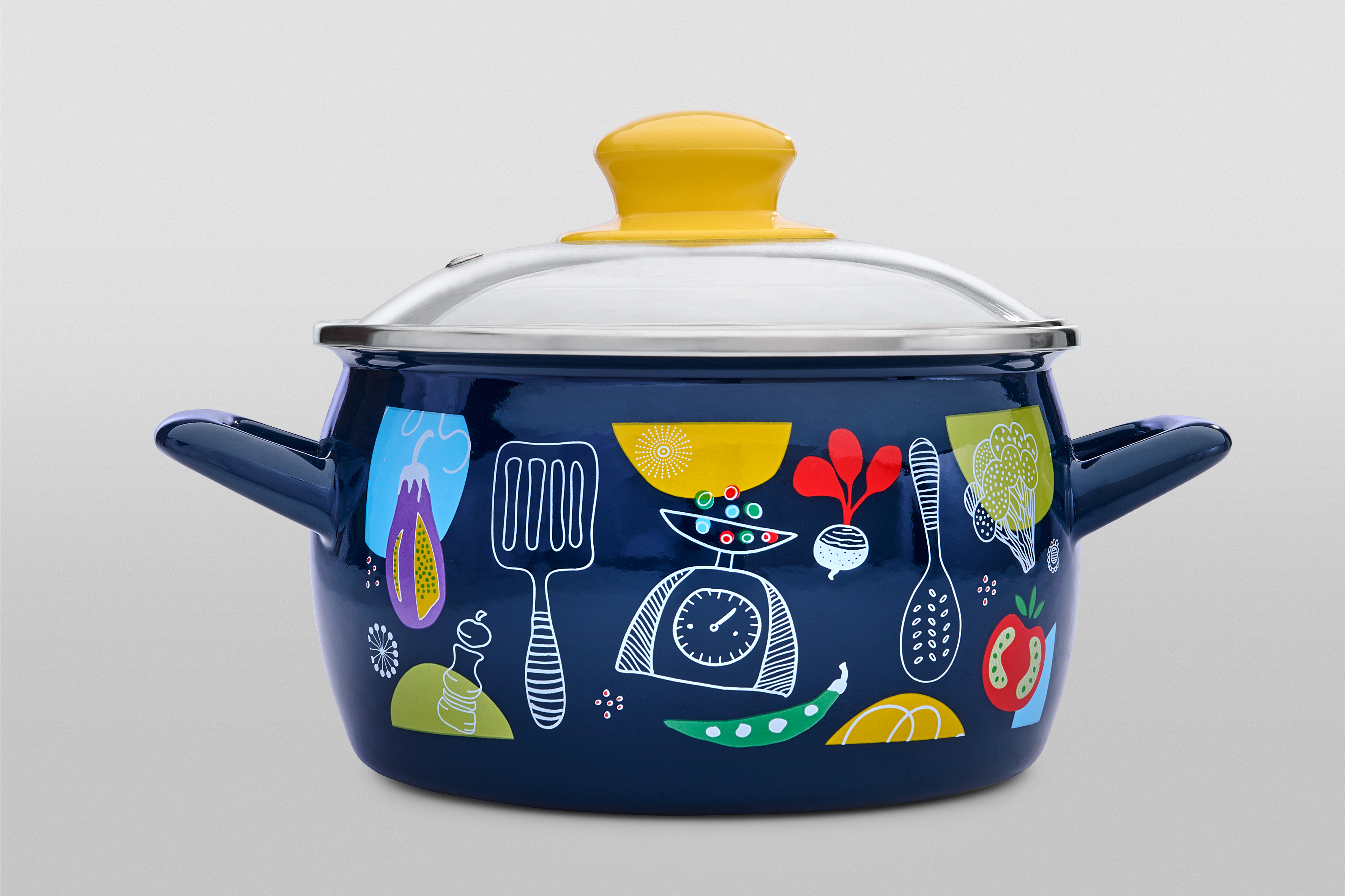 Кастрюля глубокая эмалированная со стеклянной крышкой, 7.5 л