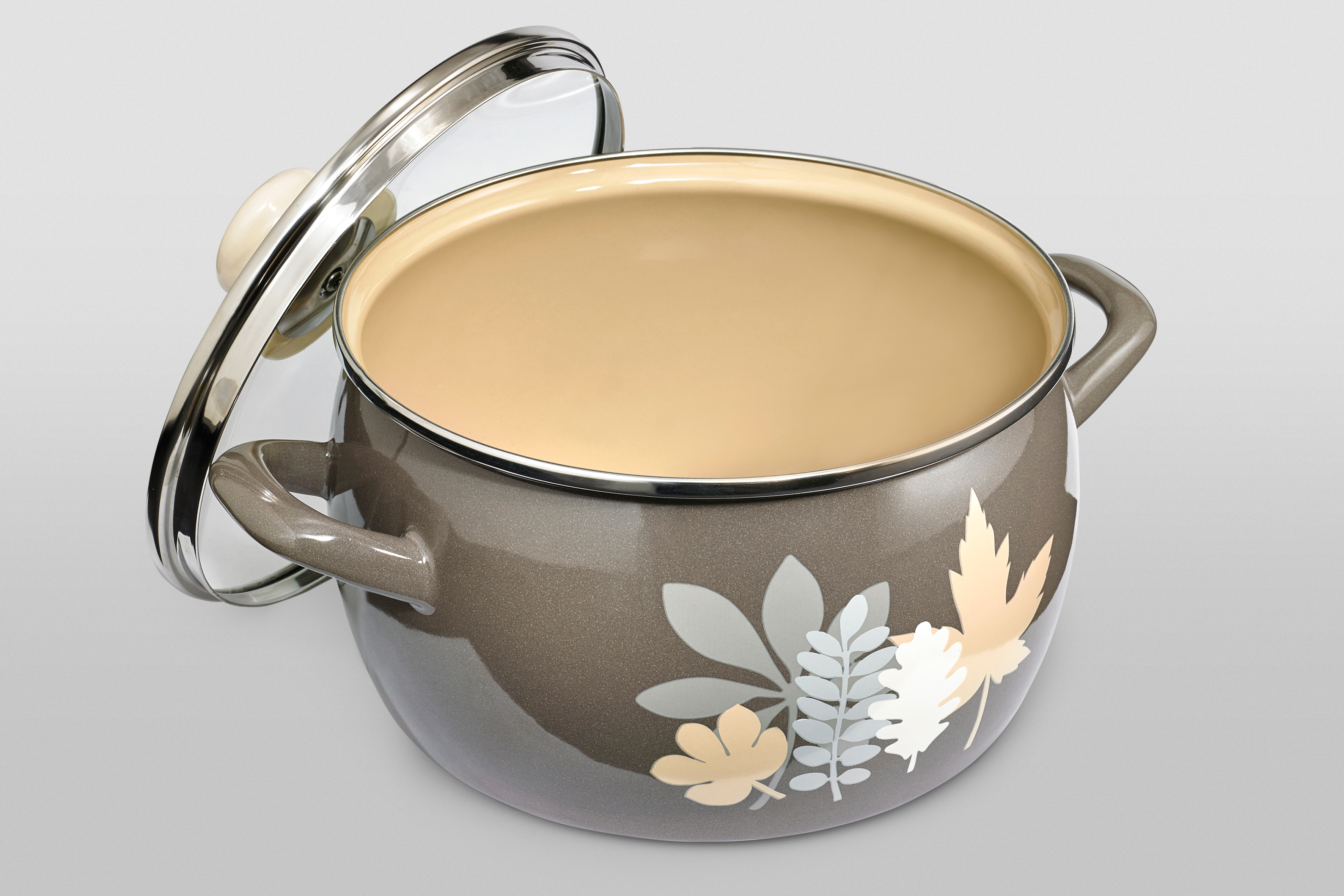 Кастрюля глубокая эмалированная со стеклянной крышкой, 7.9 л