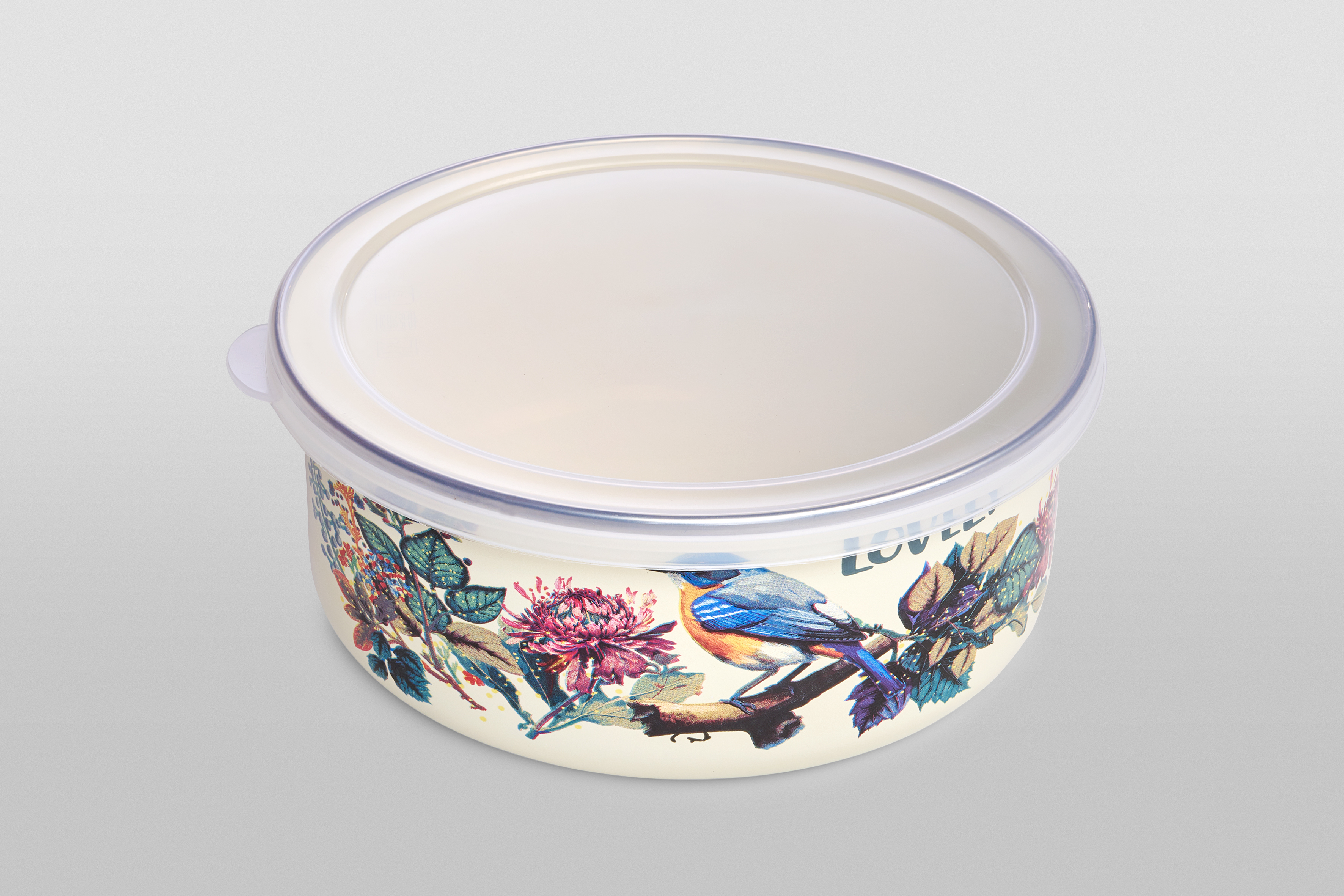 Миска эмалированная без ручек с пластиковой крышкой, 1.3 л