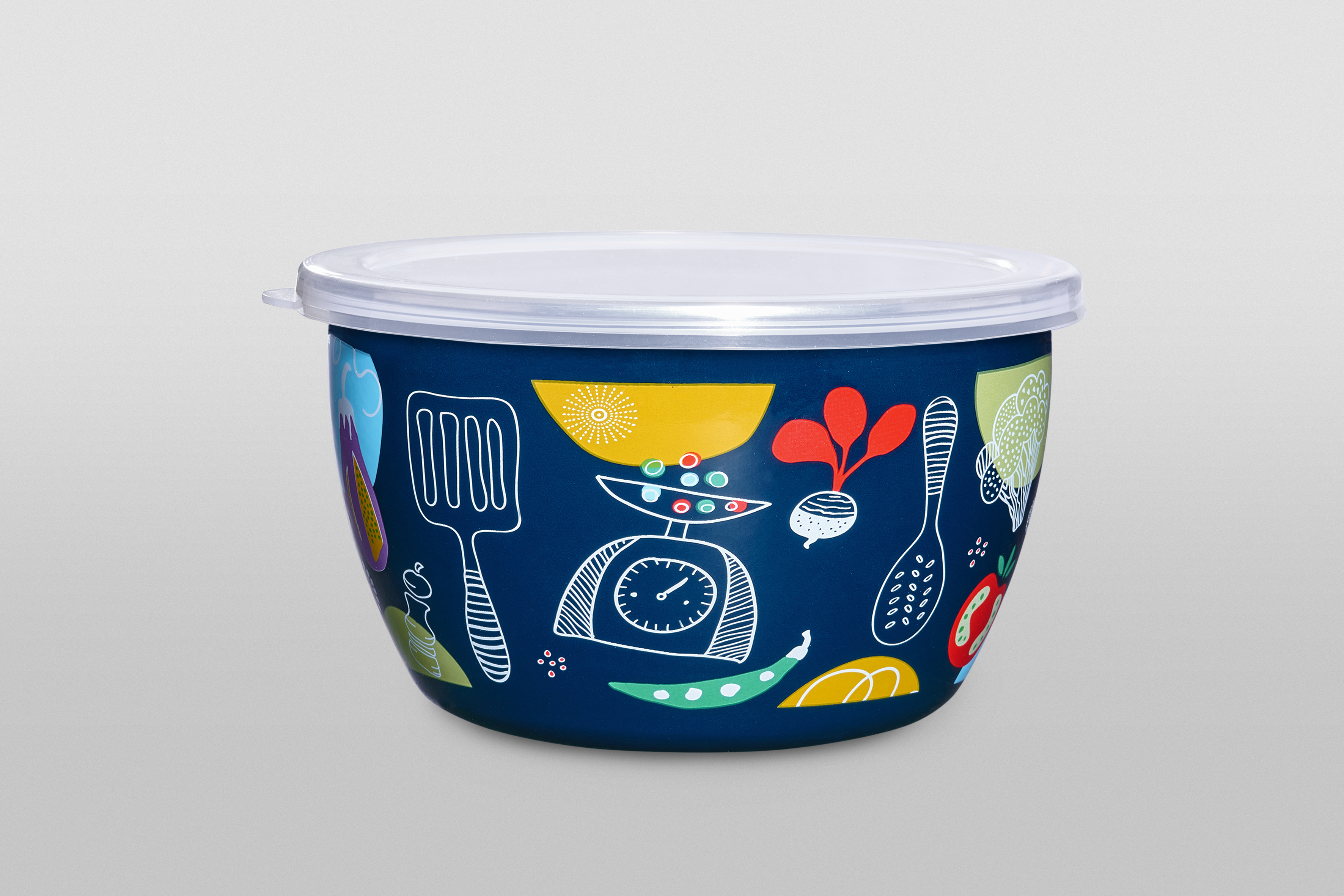 Миска эмалированная без ручек с пластиковой крышкой, 1.7 л