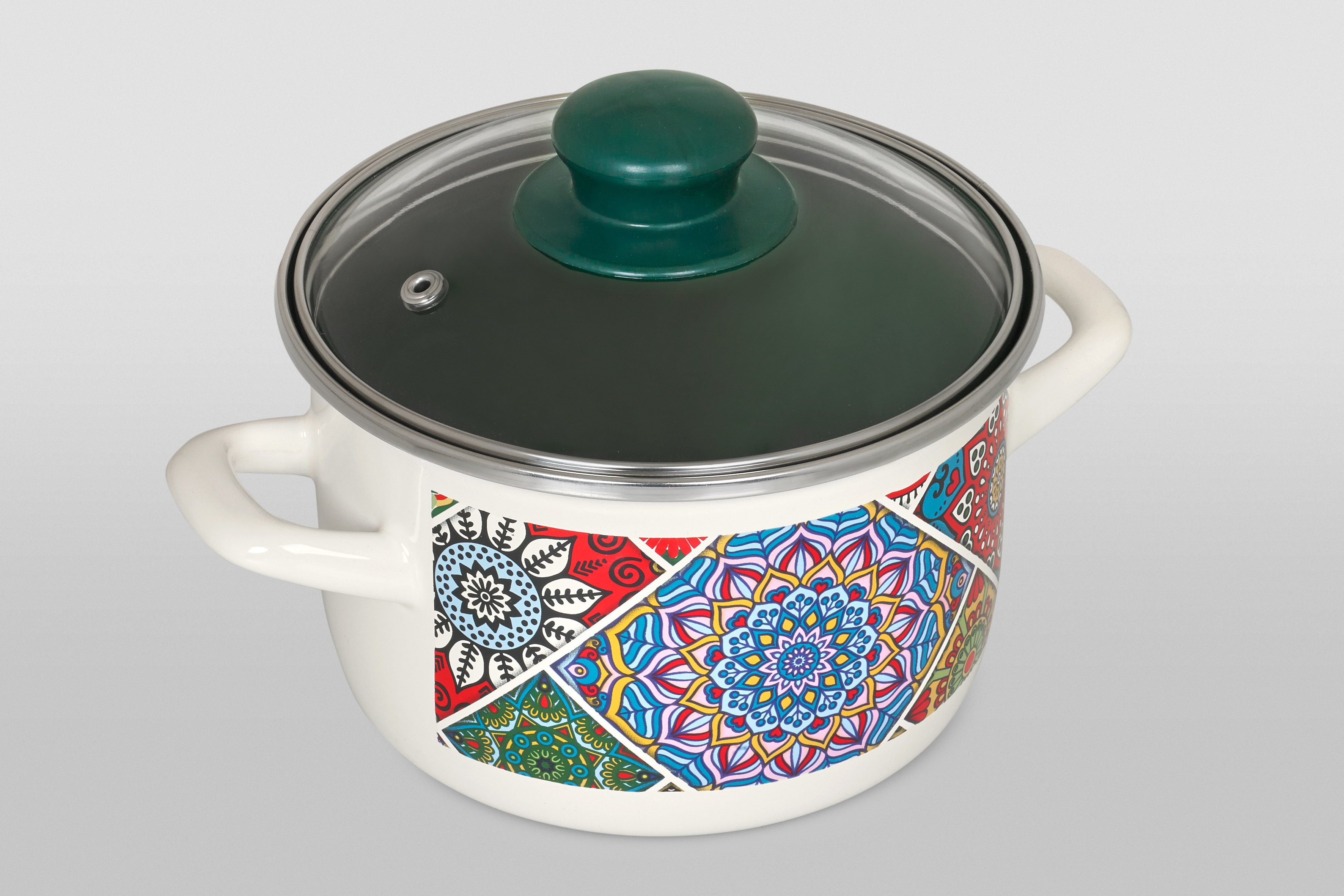 Кастрюля глубокая эмалированная со стеклянной крышкой, 24 см, 6.75 л