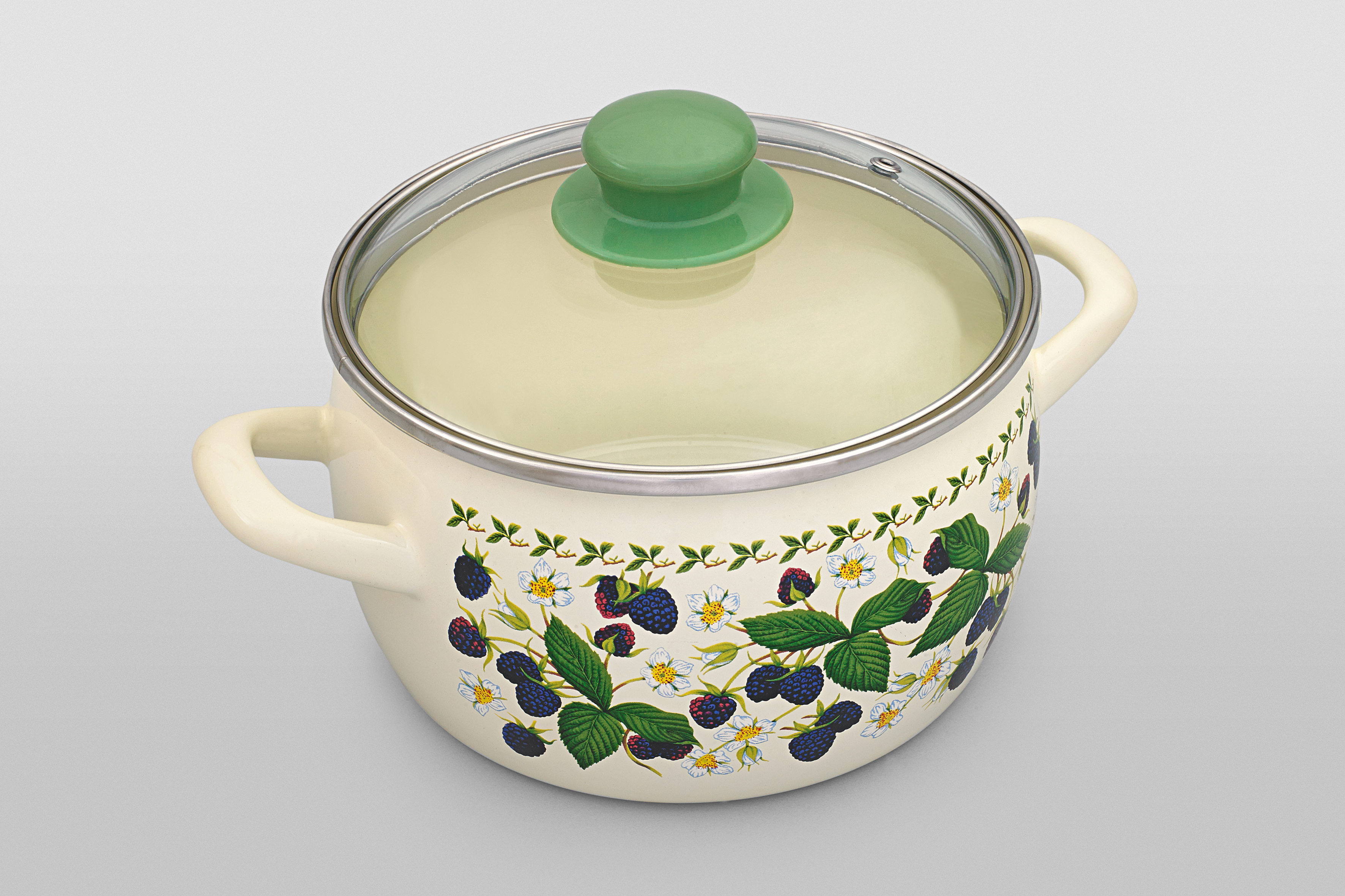 Кастрюля глубокая эмалированная со стеклянной крышкой, 5.7 л