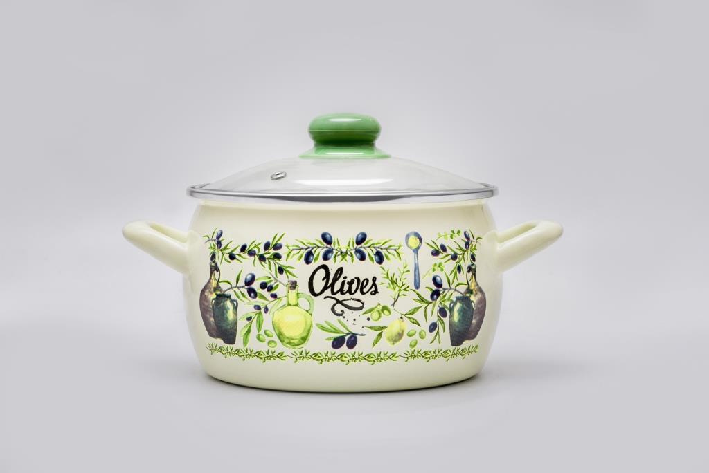 Кастрюля глубокая эмалированная со стеклянной крышкой, 5.3 л